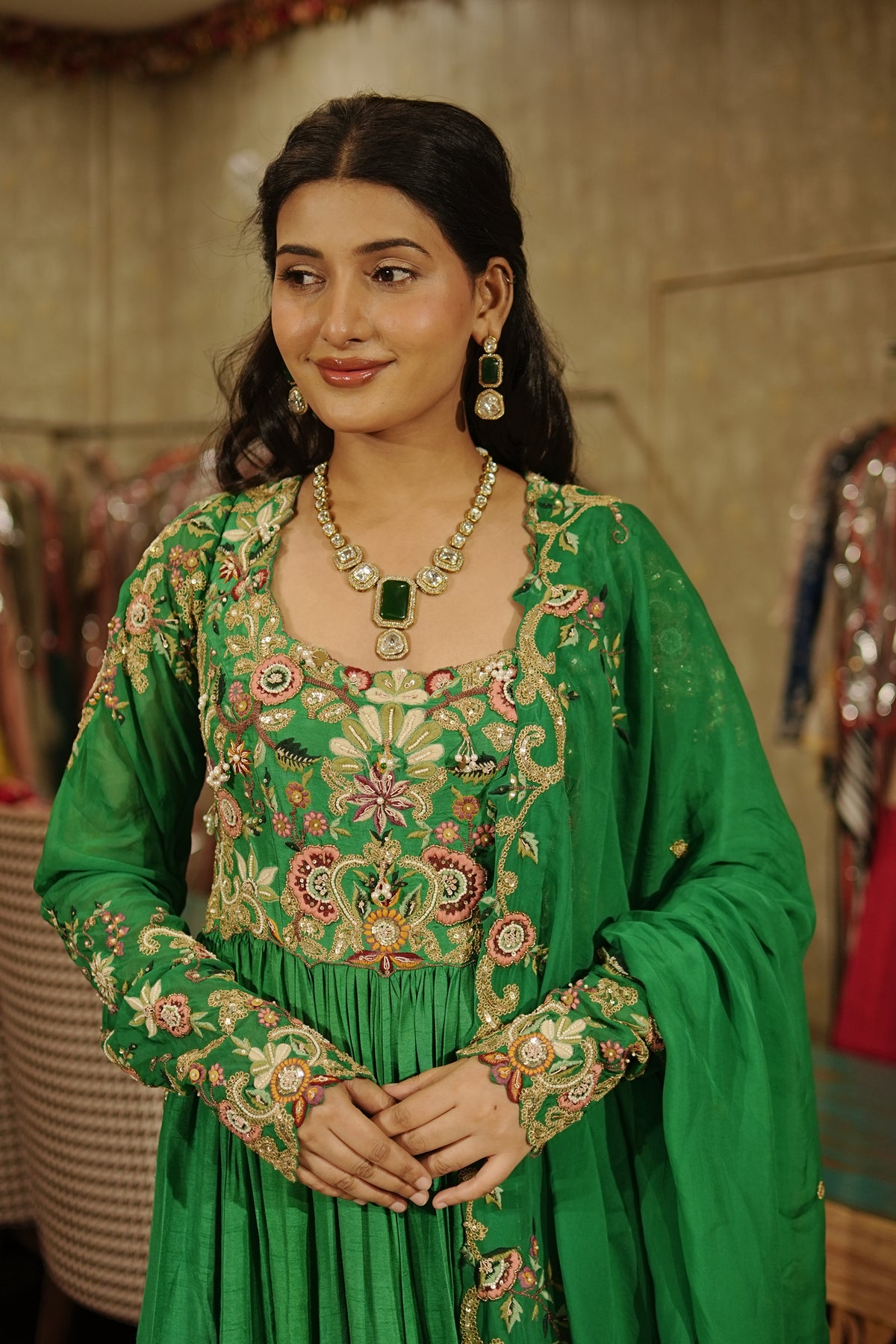 Emerald Gulbahaar – The Signature Floral Anarkali with Slit