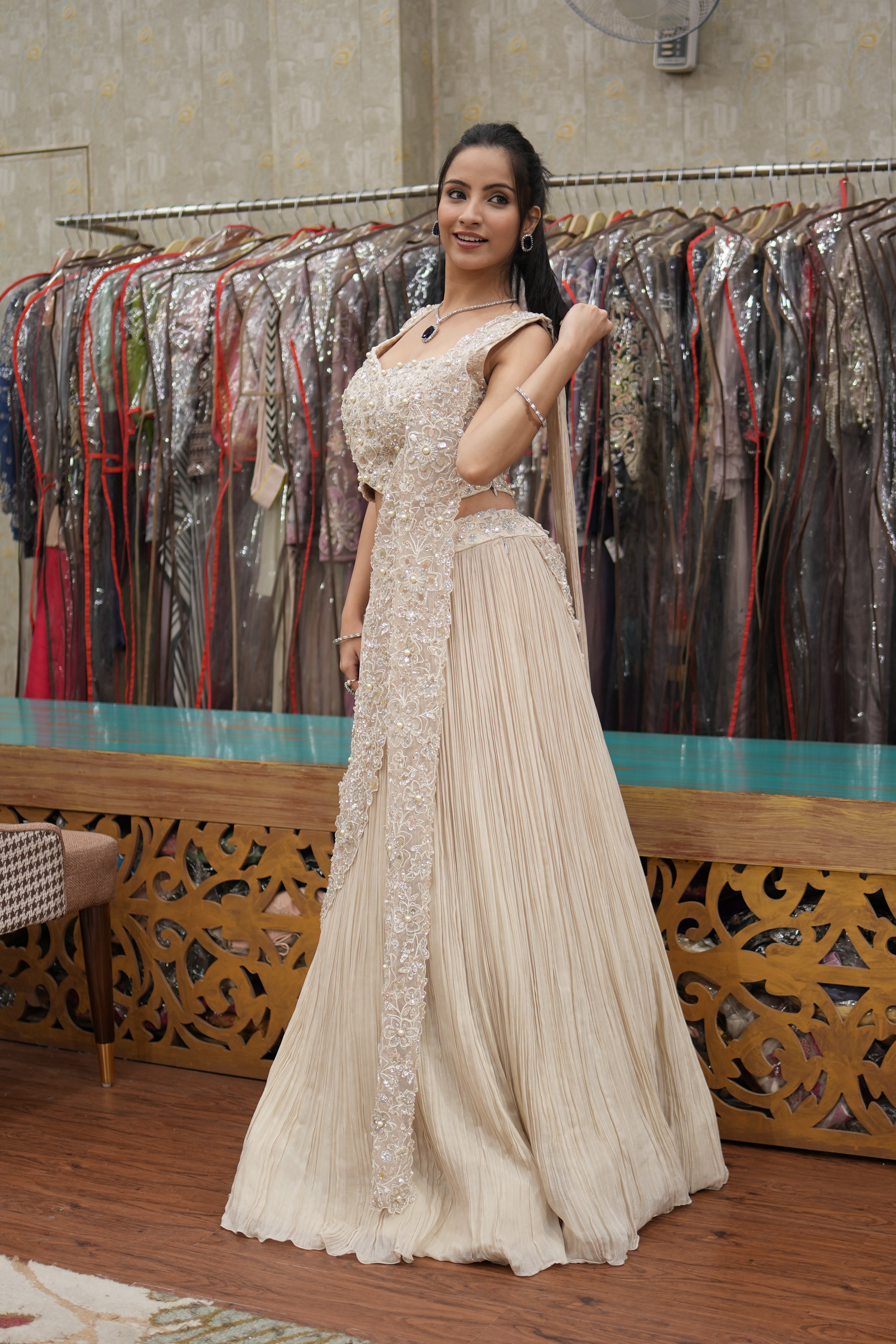 Ivory Embroidered Indo-Western Drape Set