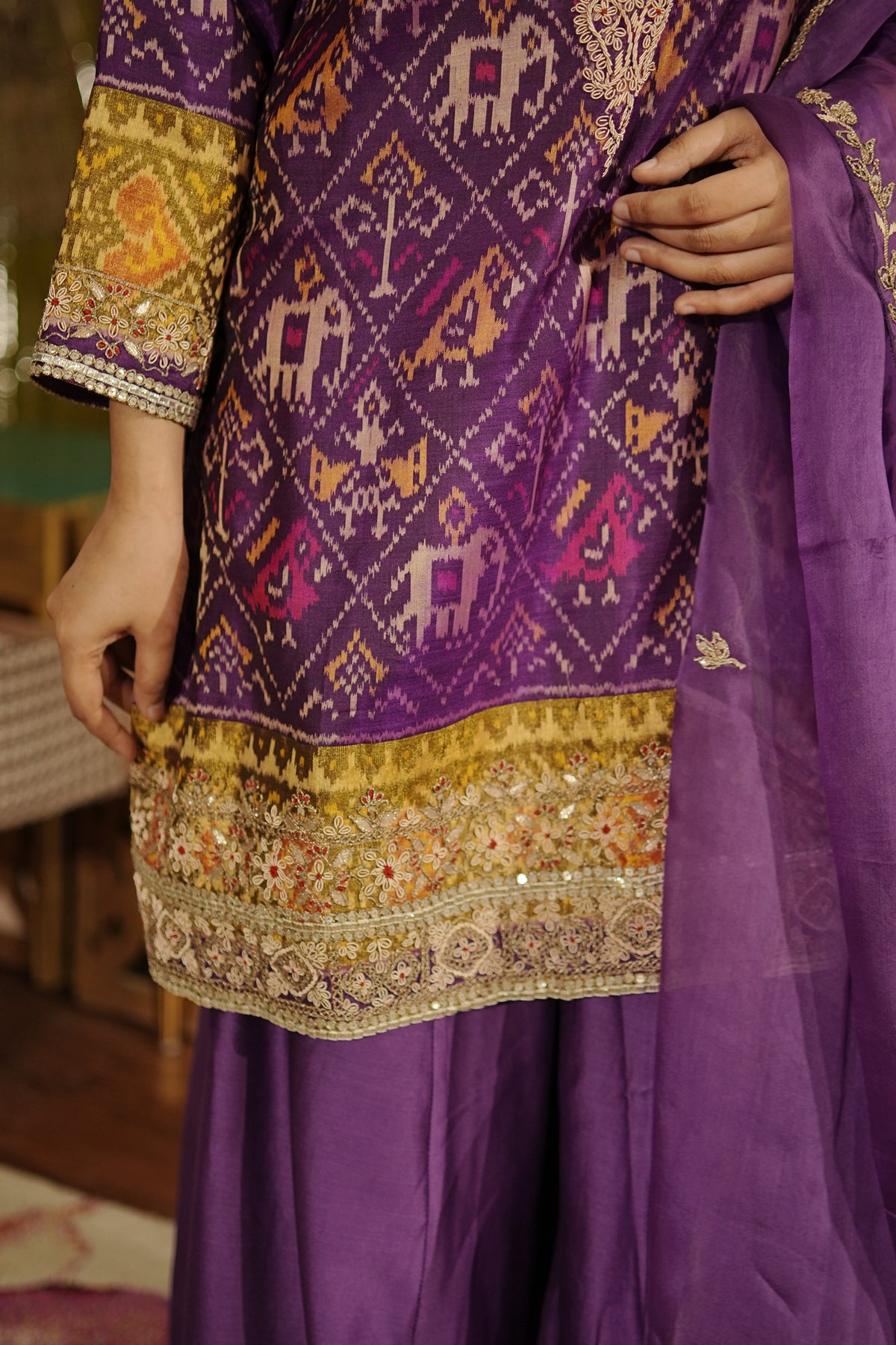 Royal Purple Pure Ikkat Embroidered Suit Set