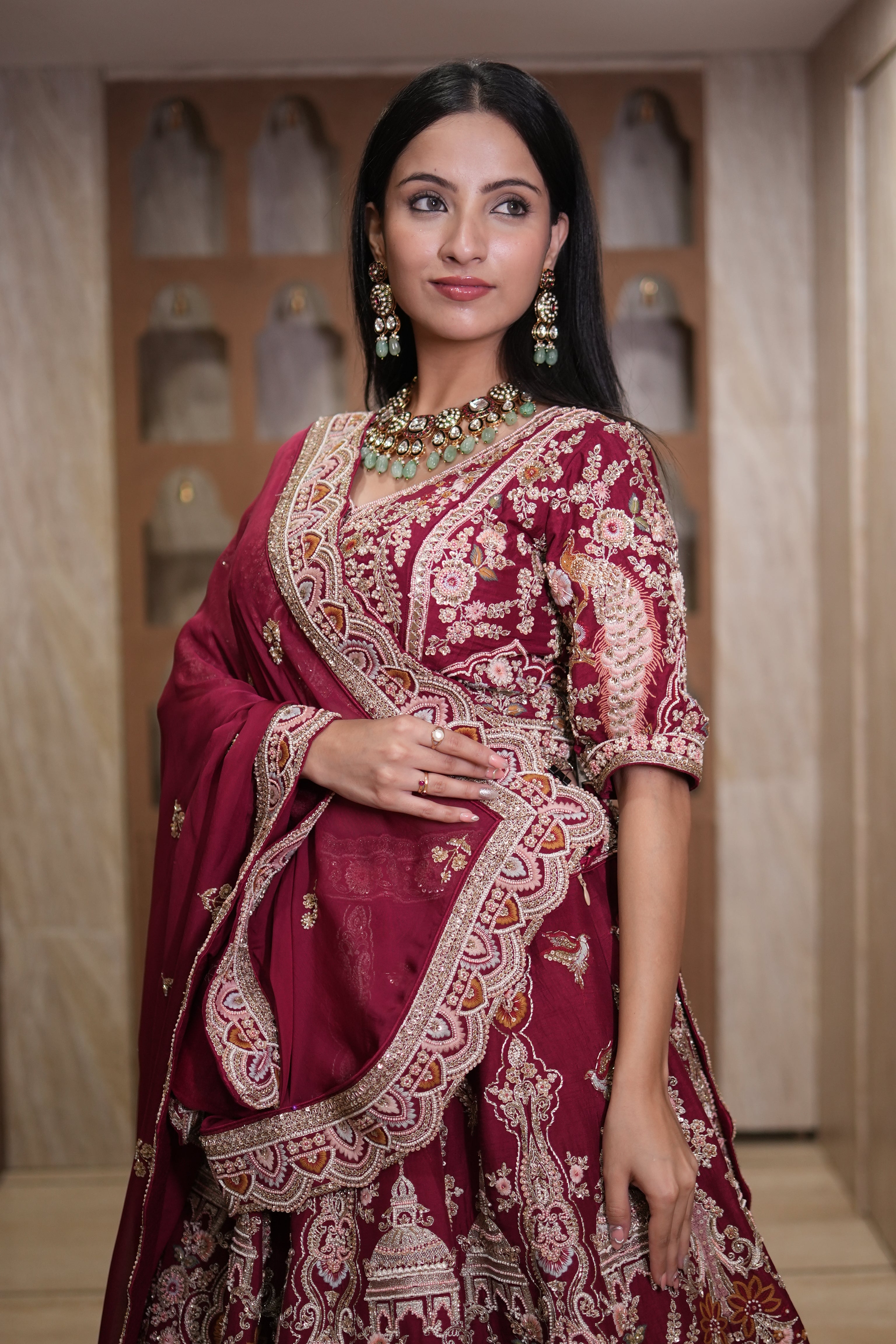 Crimson Heritage Embroidered Lehenga Set