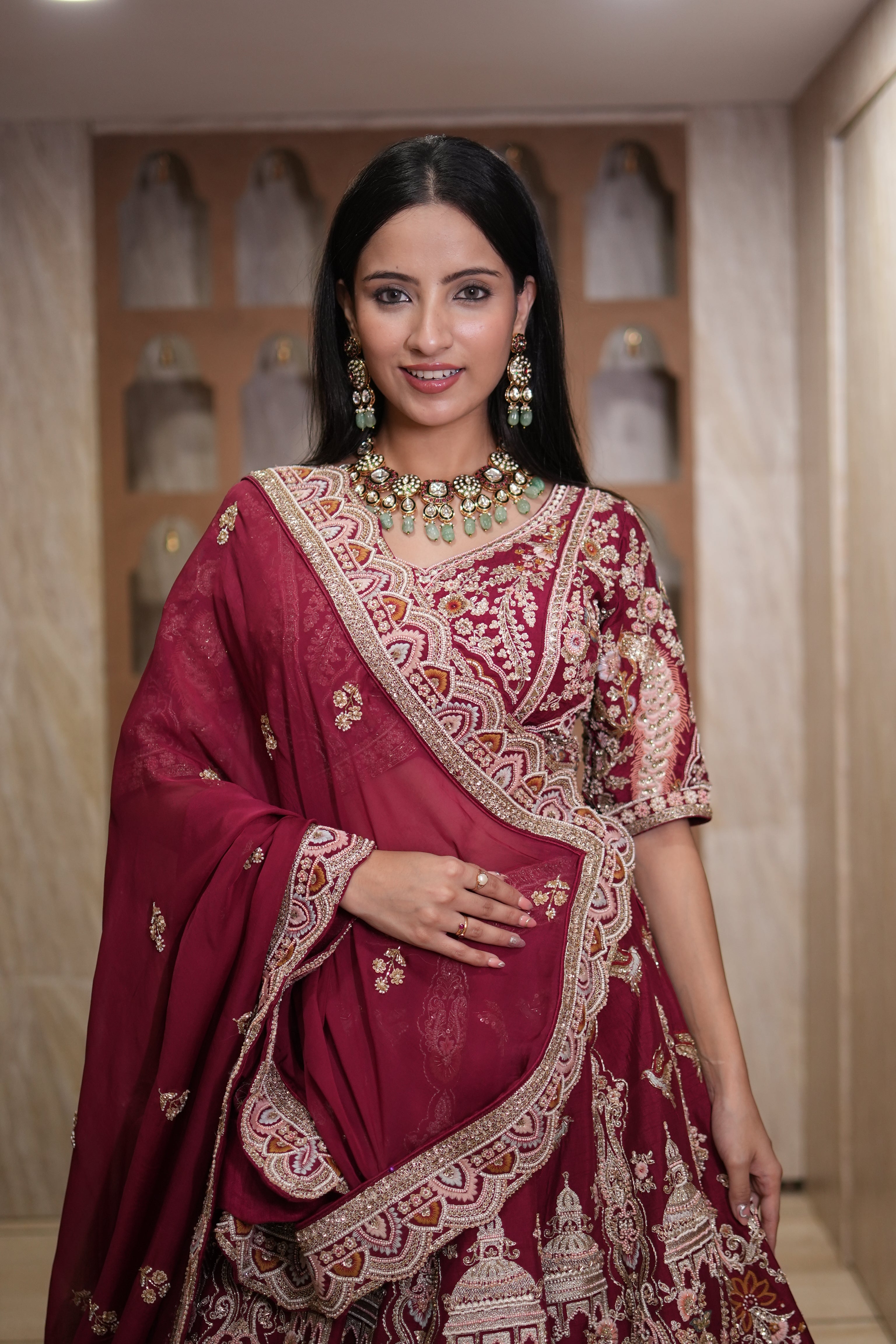 Crimson Heritage Embroidered Lehenga Set