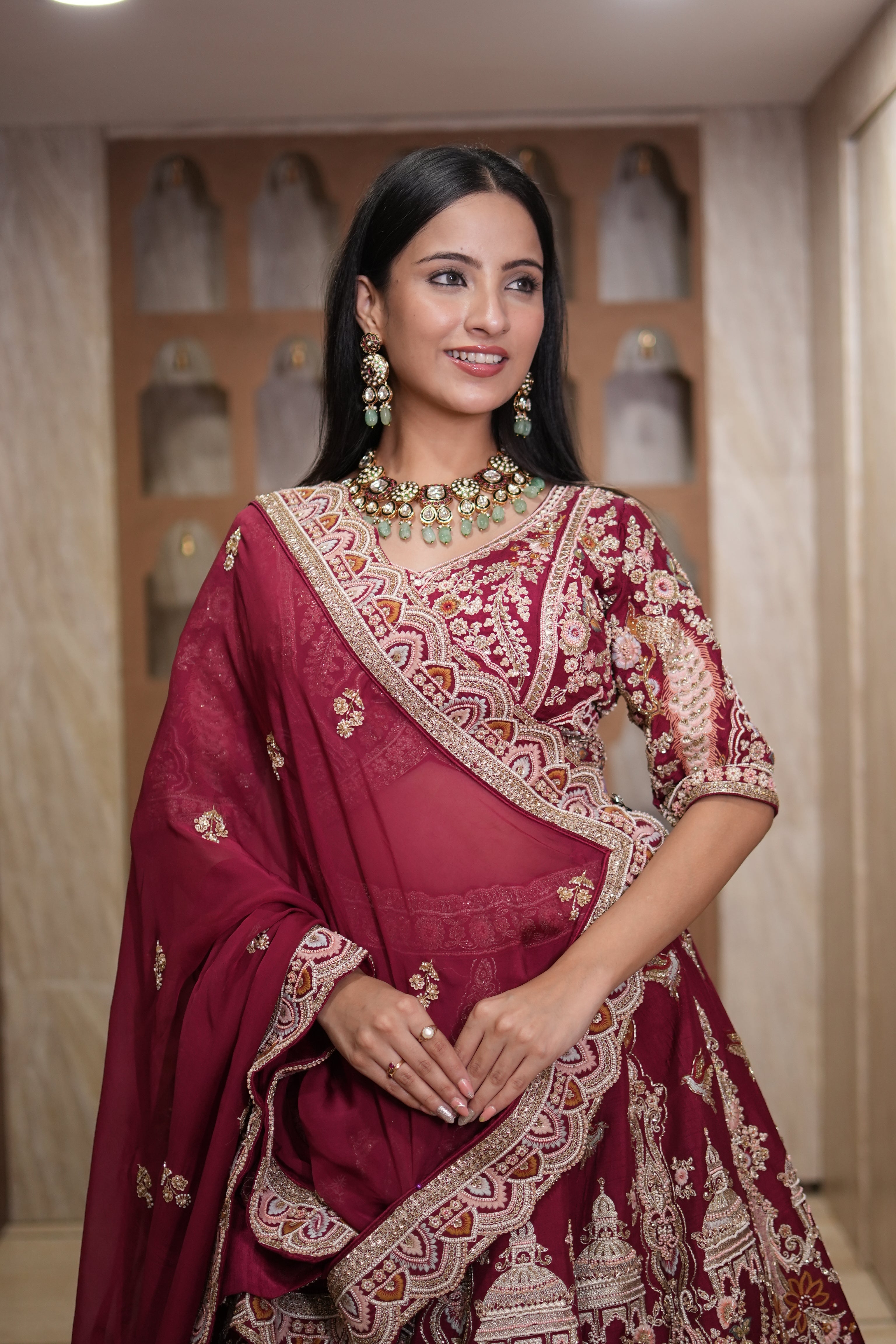 Crimson Heritage Embroidered Lehenga Set