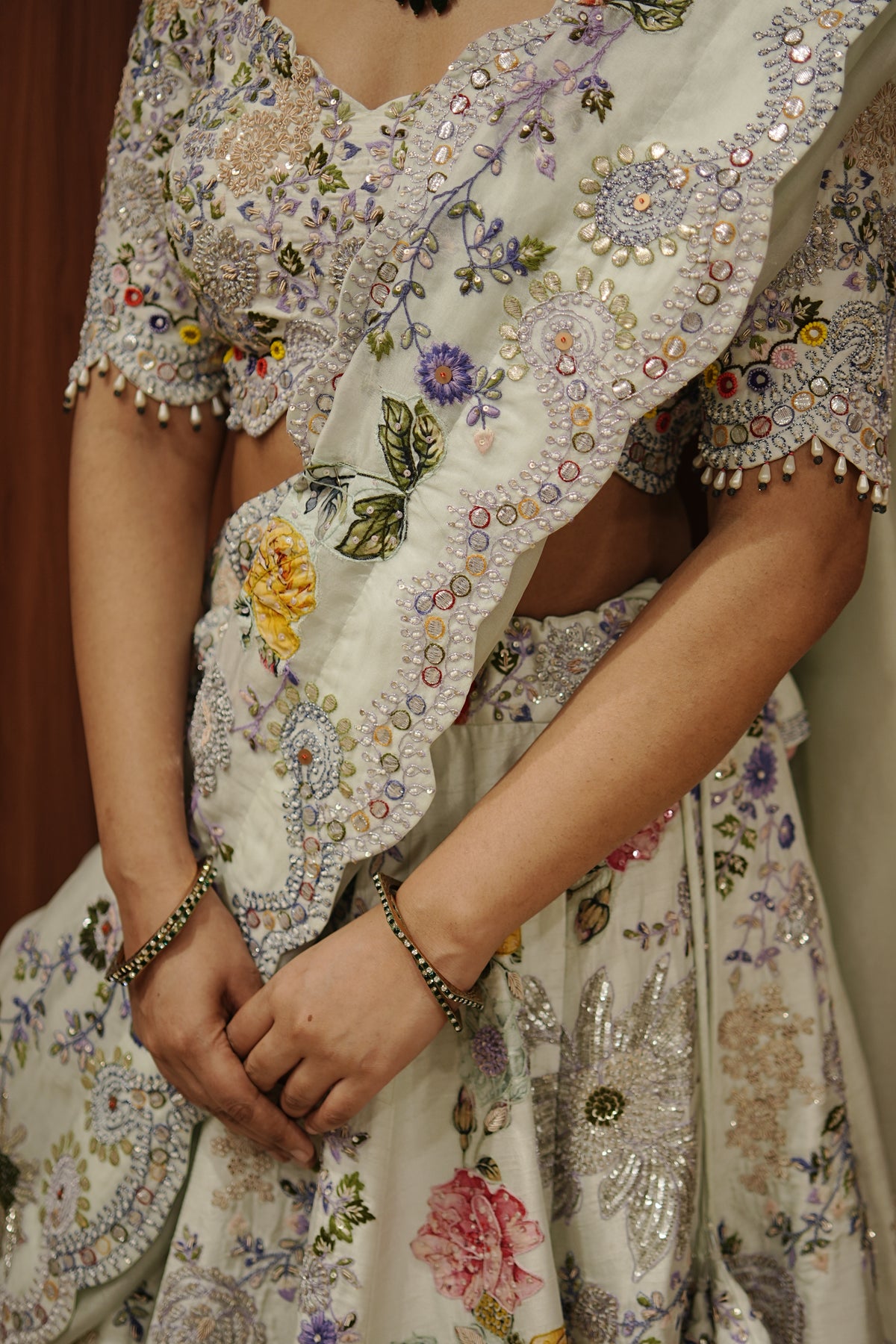 Ivory Floral Embroidered Lehenga Set