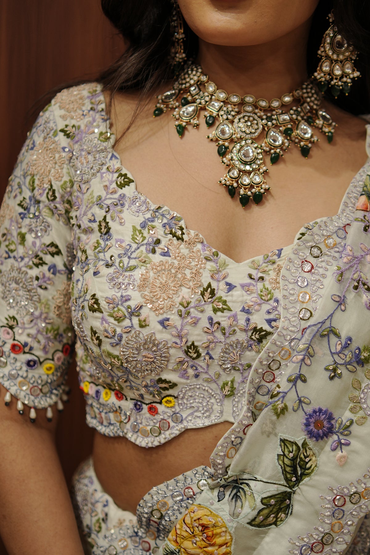 Ivory Floral Embroidered Lehenga Set