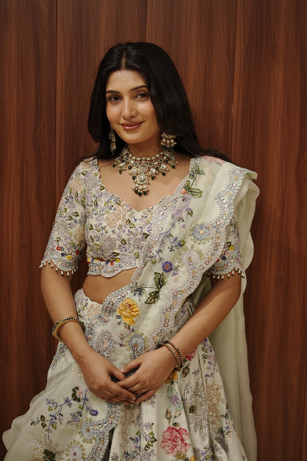 Ivory Floral Embroidered Lehenga Set