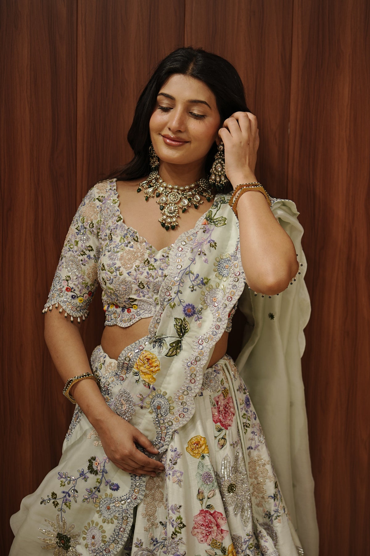 Ivory Floral Embroidered Lehenga Set