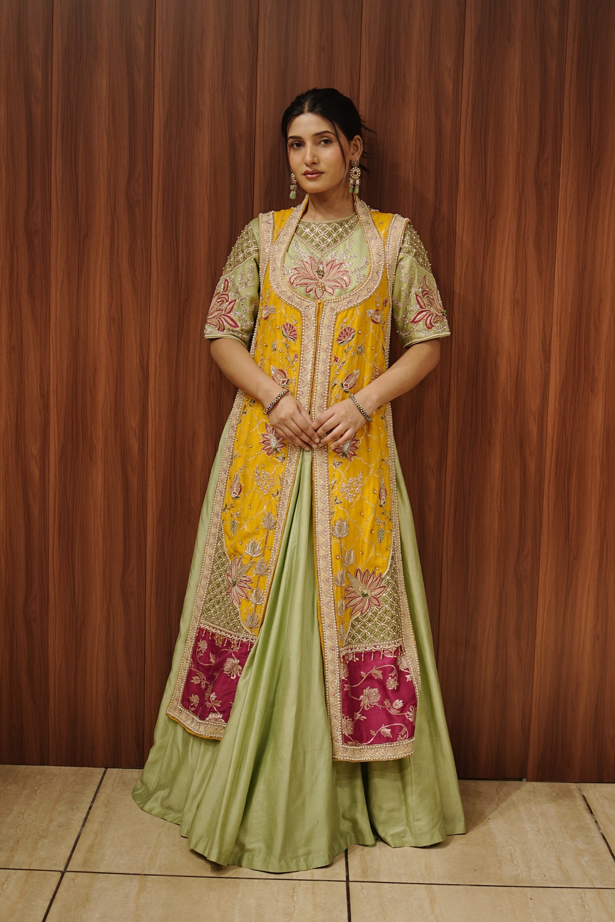 Lime Green Indo-Western Layered Ensemble