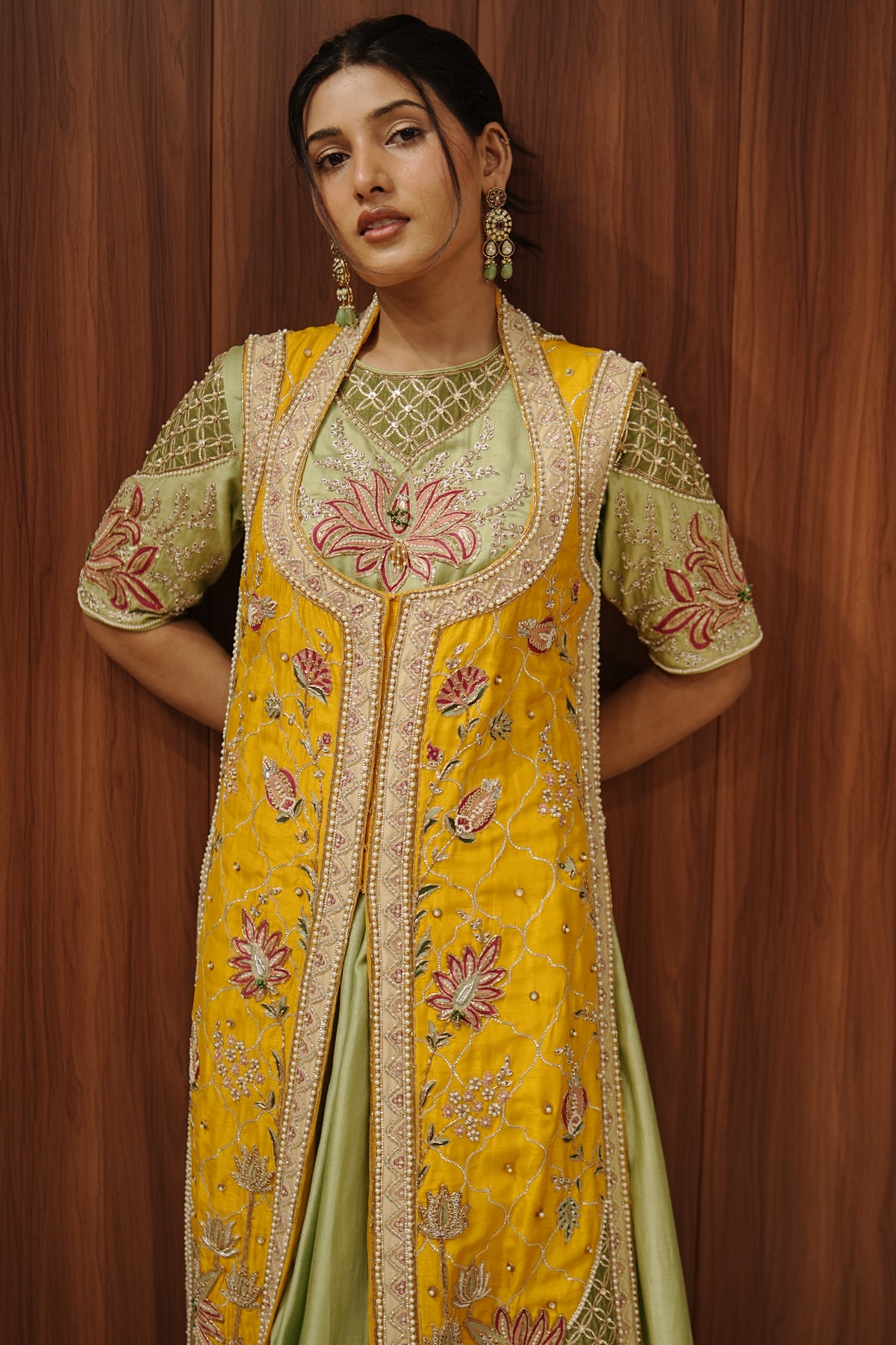 Lime Green Indo-Western Layered Ensemble