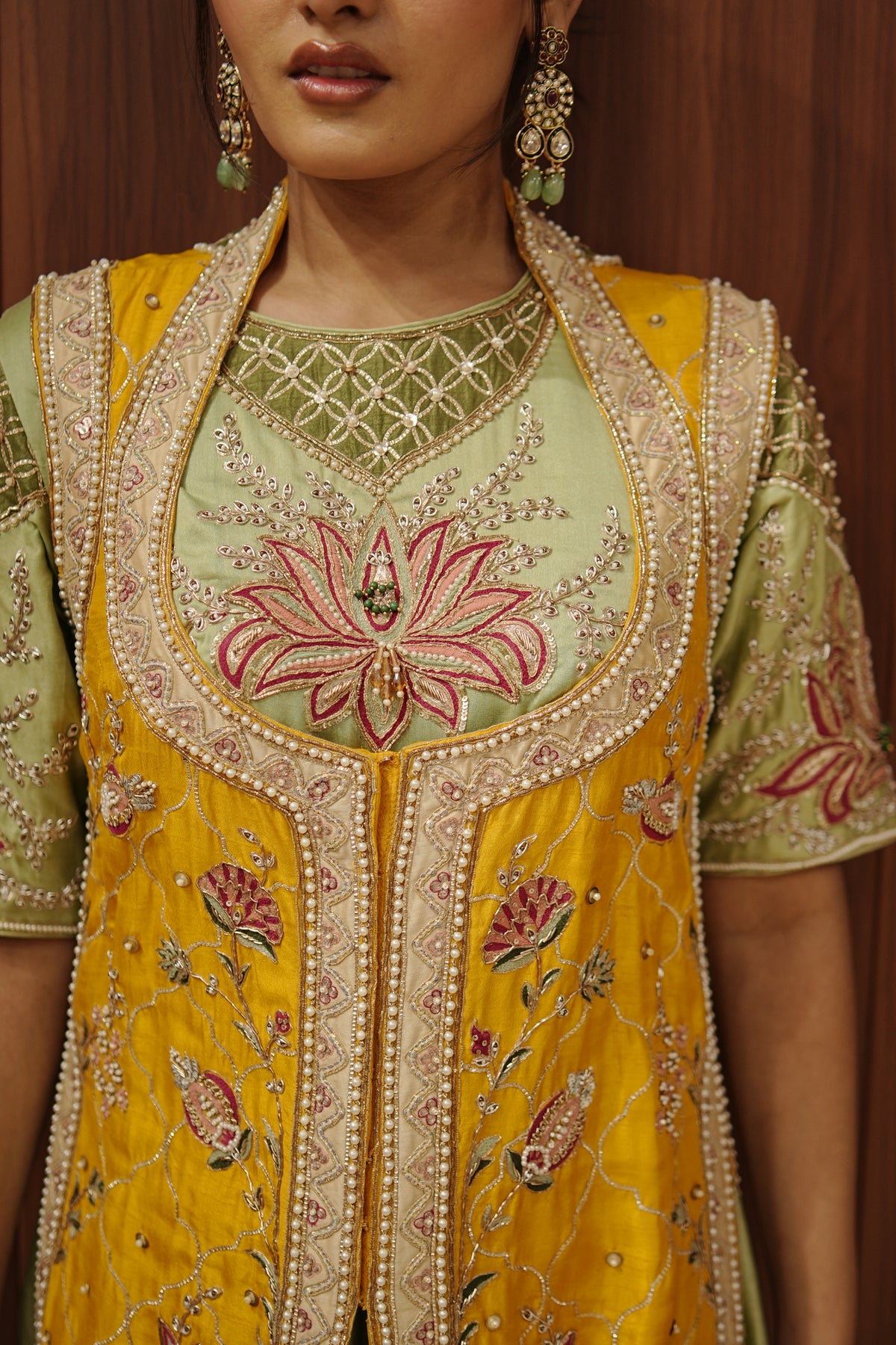Lime Green Indo-Western Layered Ensemble