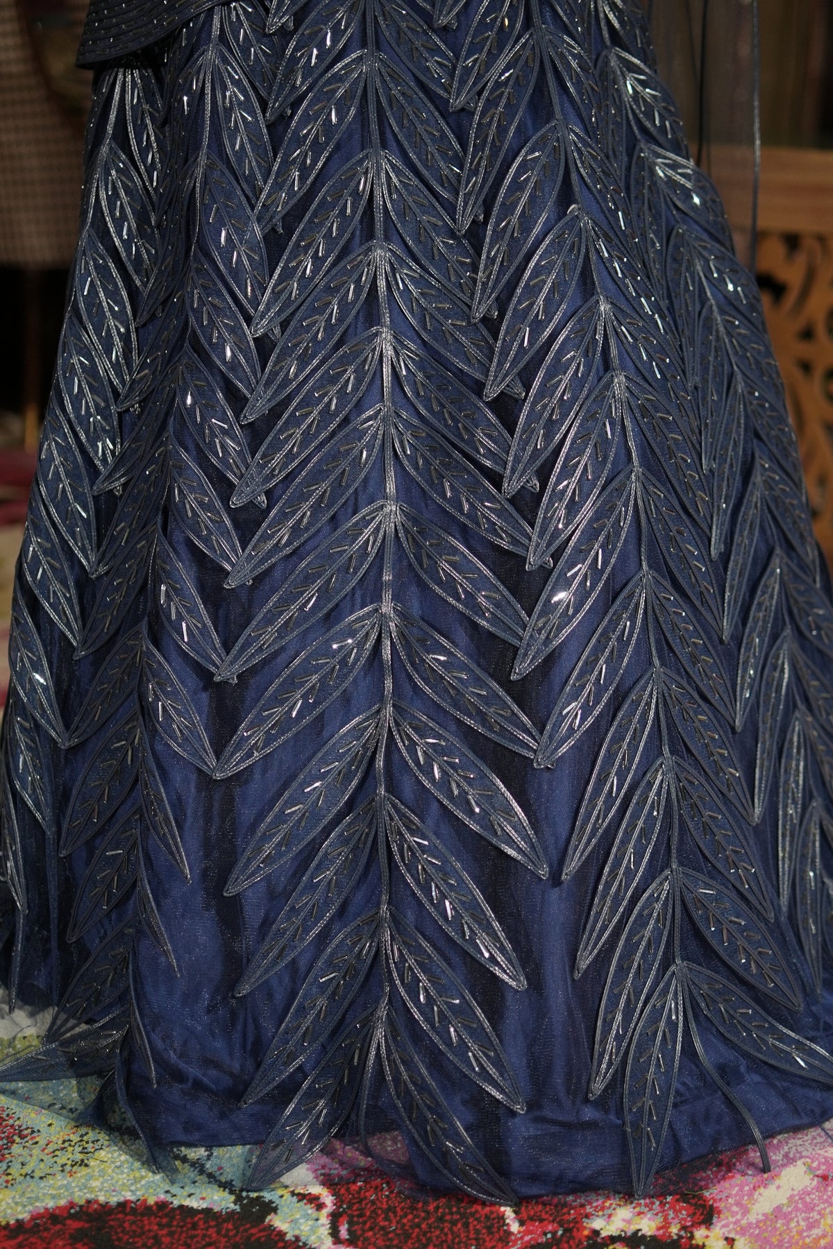 Navy Blue Sequinned Leaf Motif Set