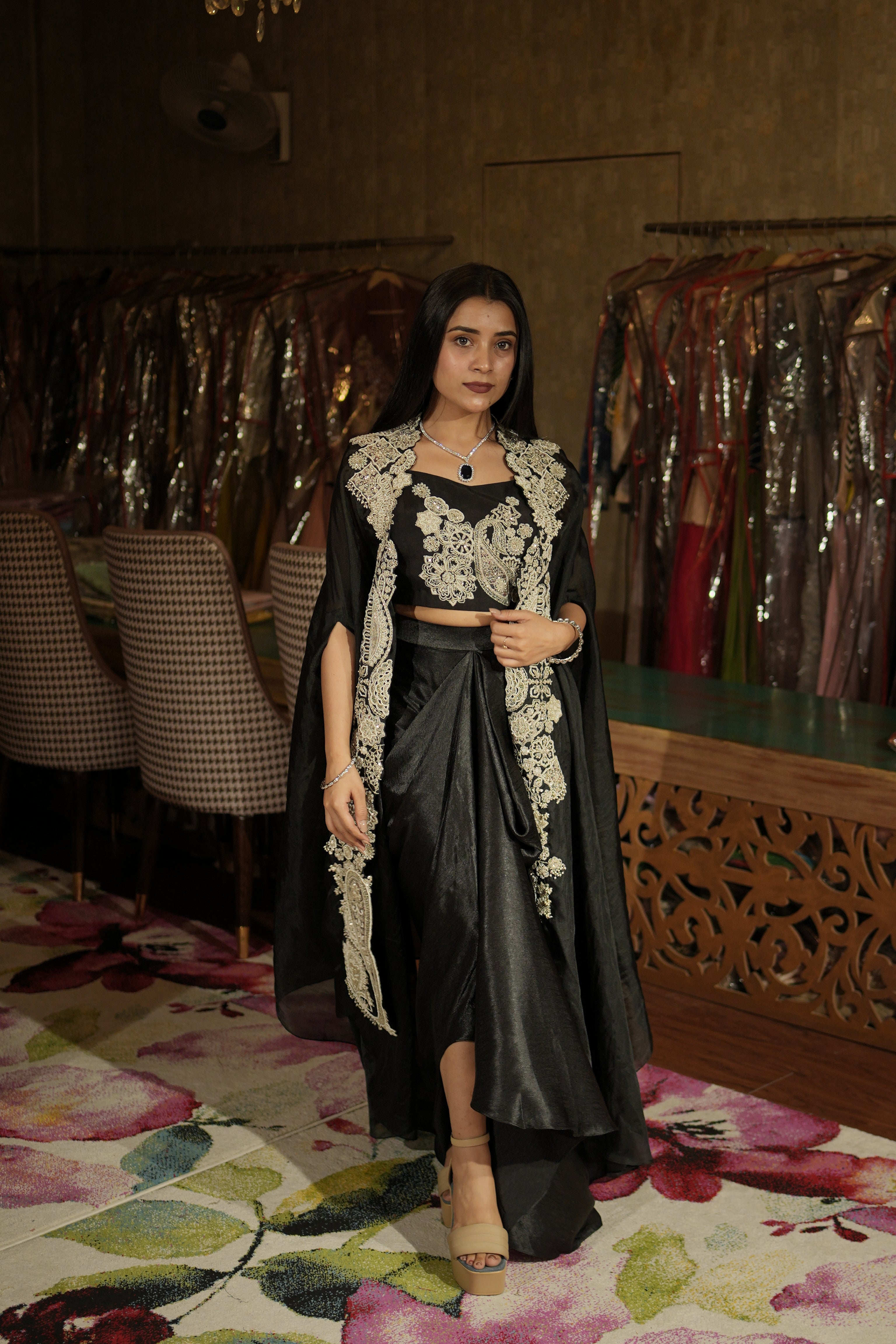 Noir Black Paisley Indo-Western Set