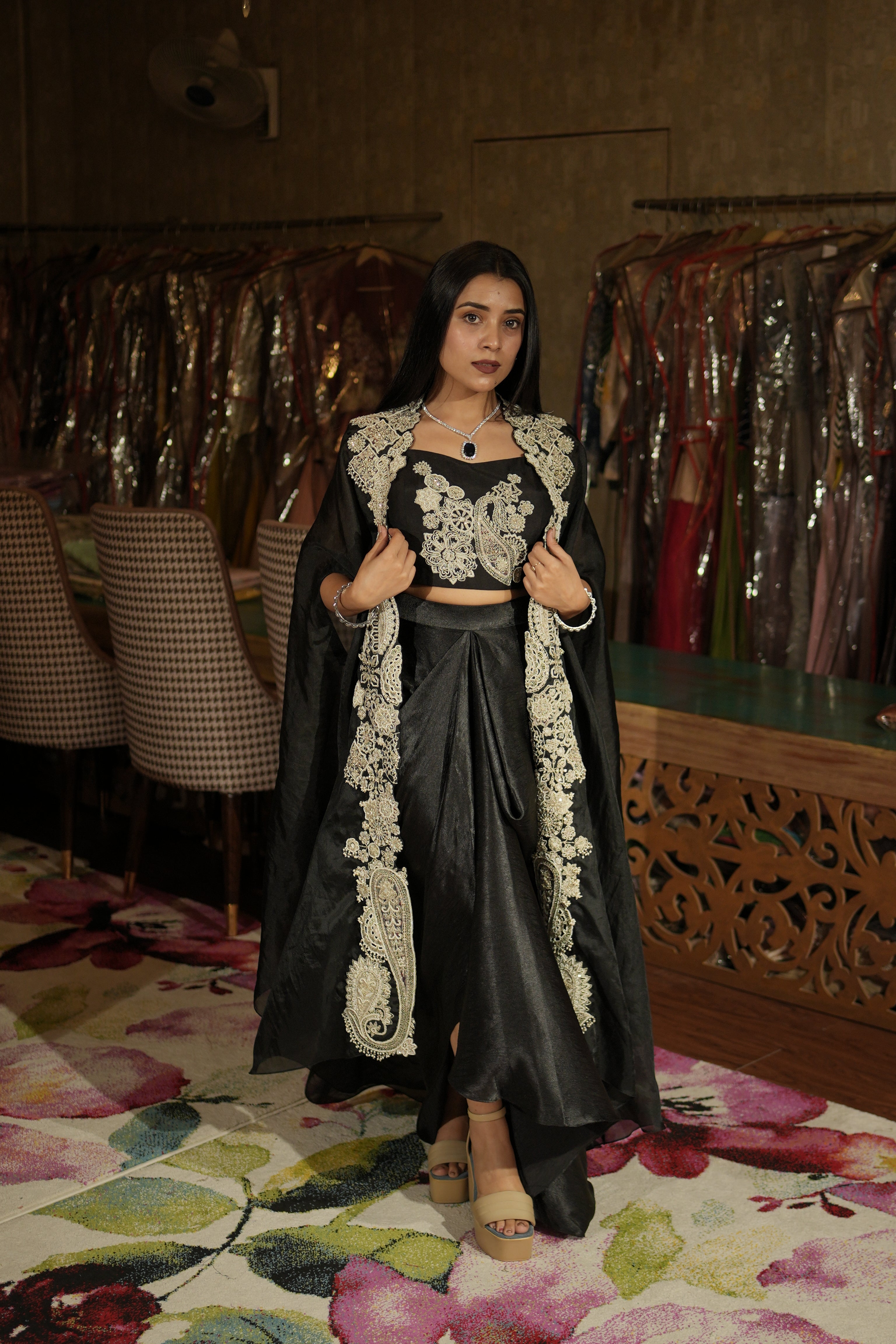 Noir Black Paisley Indo-Western Set
