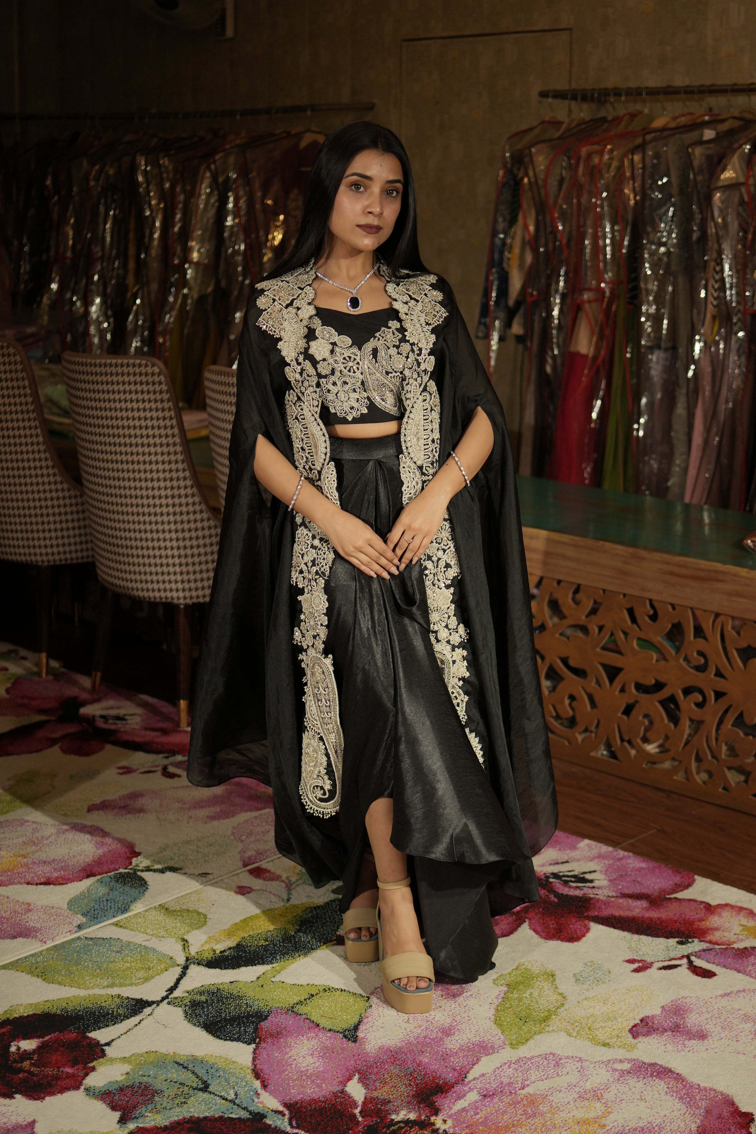 Noir Black Paisley Indo-Western Set