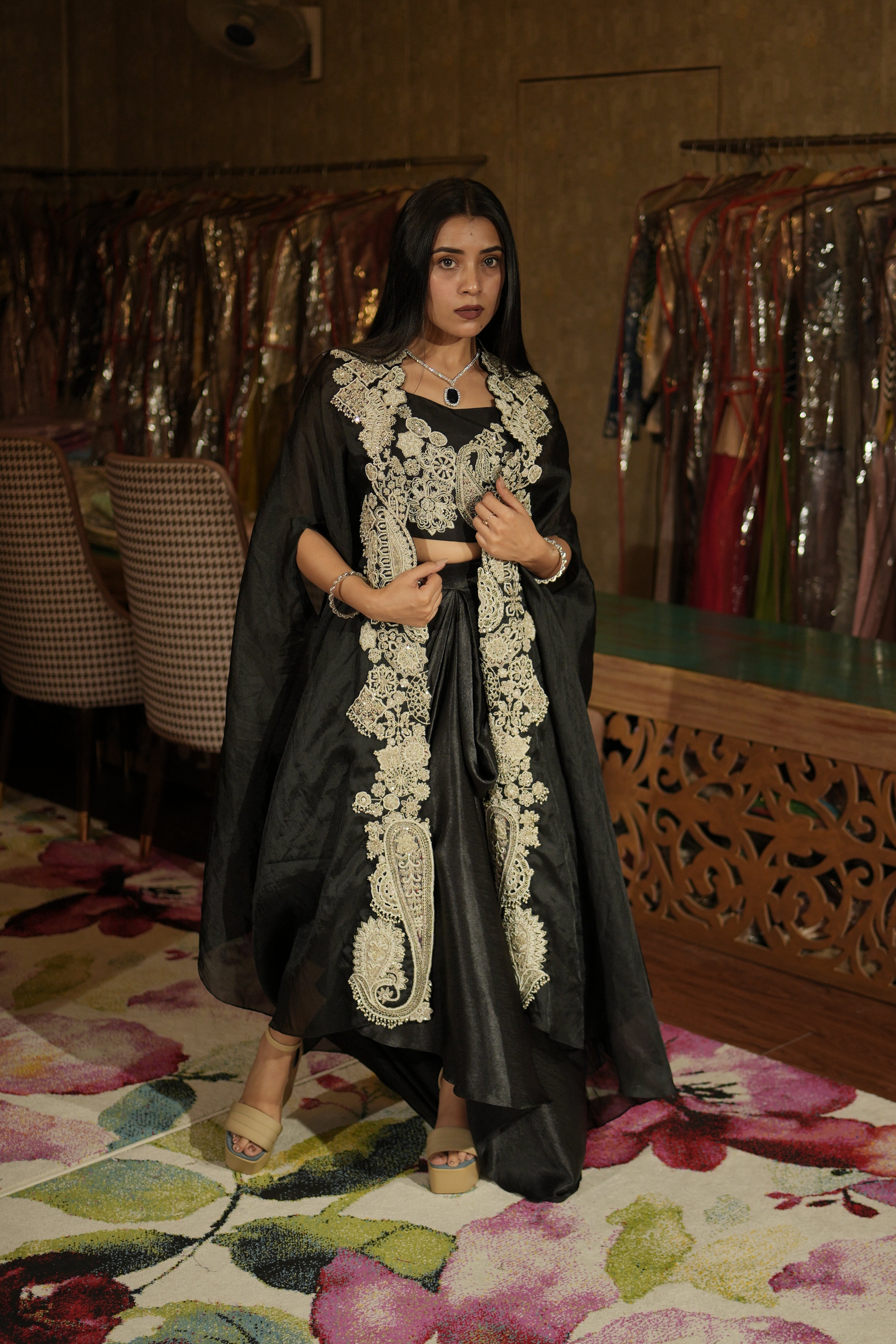 Noir Black Paisley Indo-Western Set