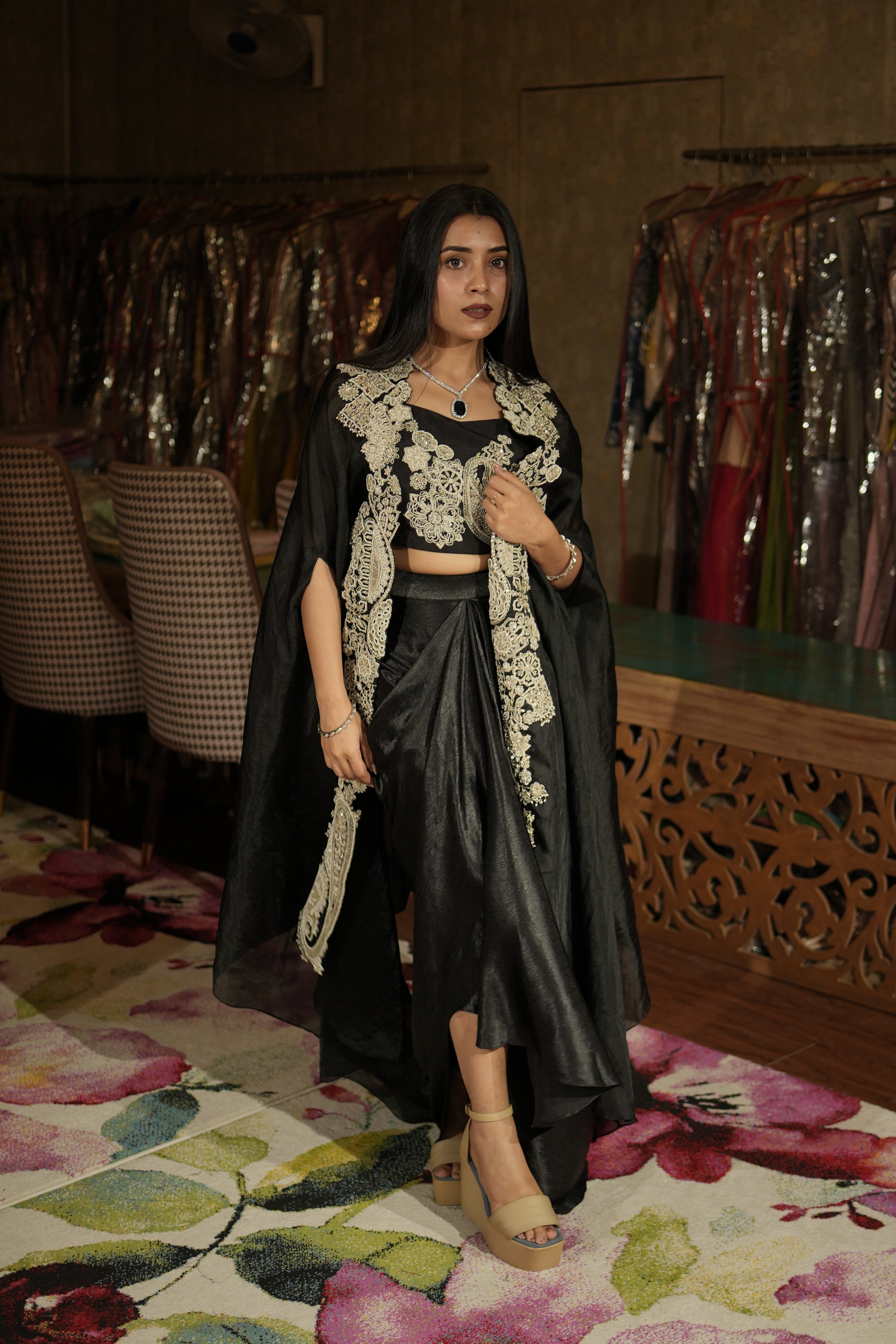 Noir Black Paisley Indo-Western Set
