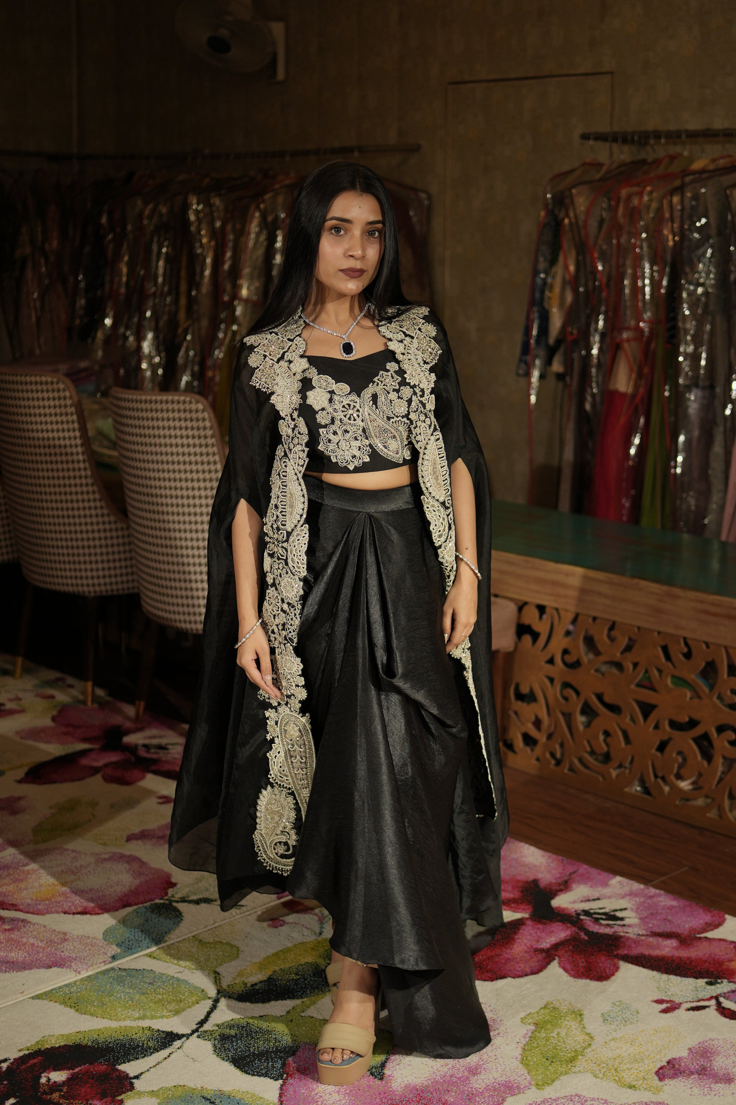 Noir Black Paisley Indo-Western Set