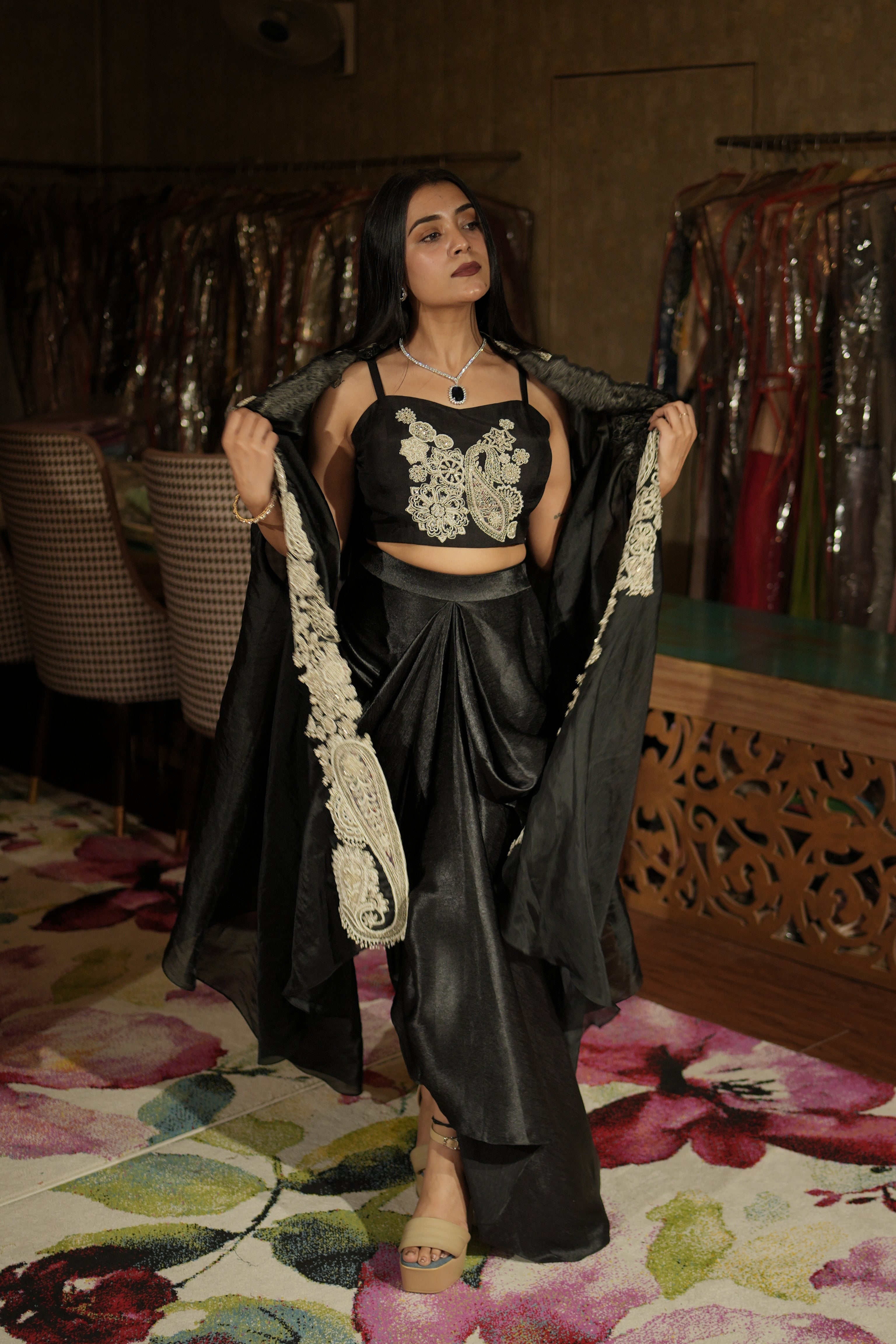 Noir Black Paisley Indo-Western Set