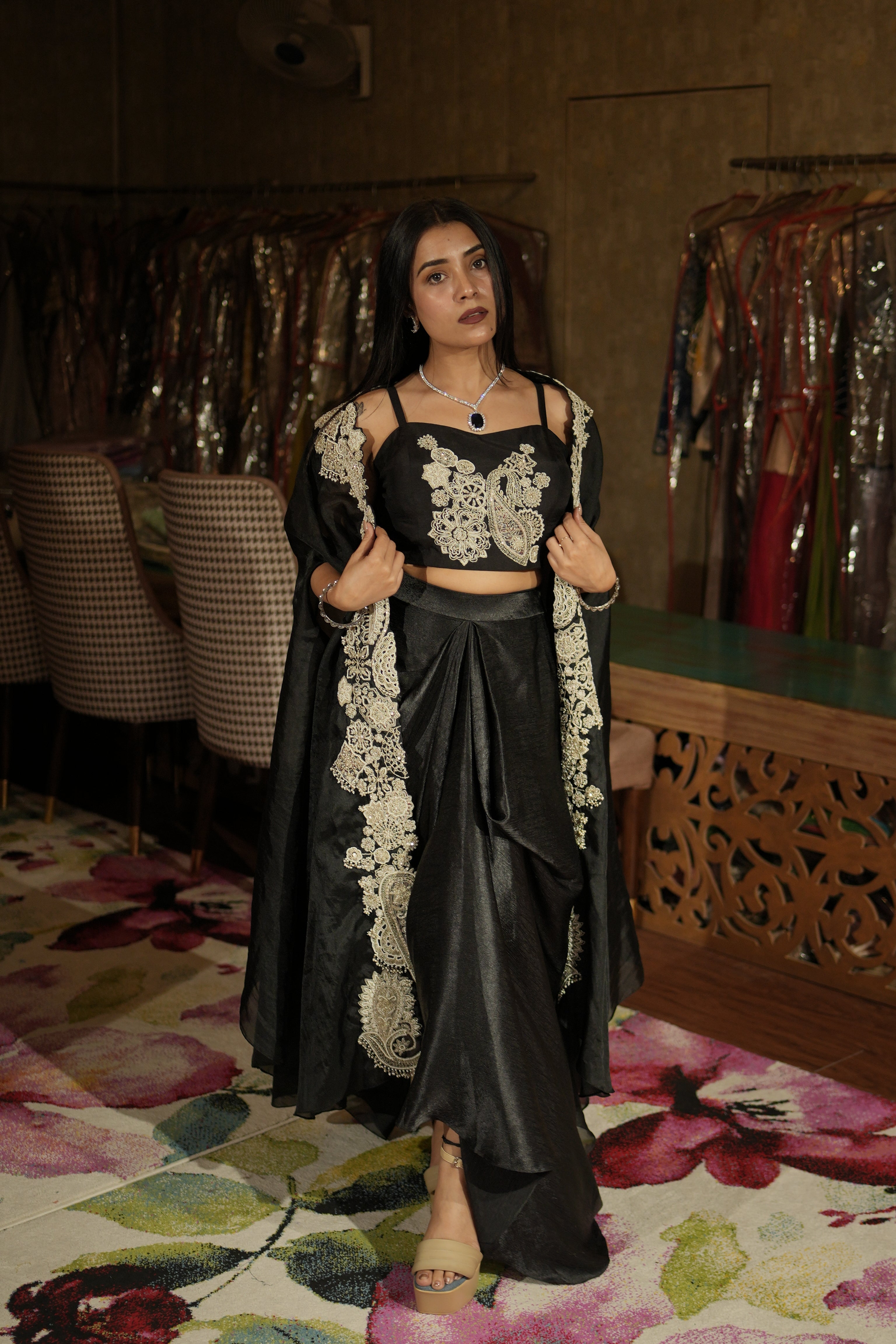 Noir Black Paisley Indo-Western Set