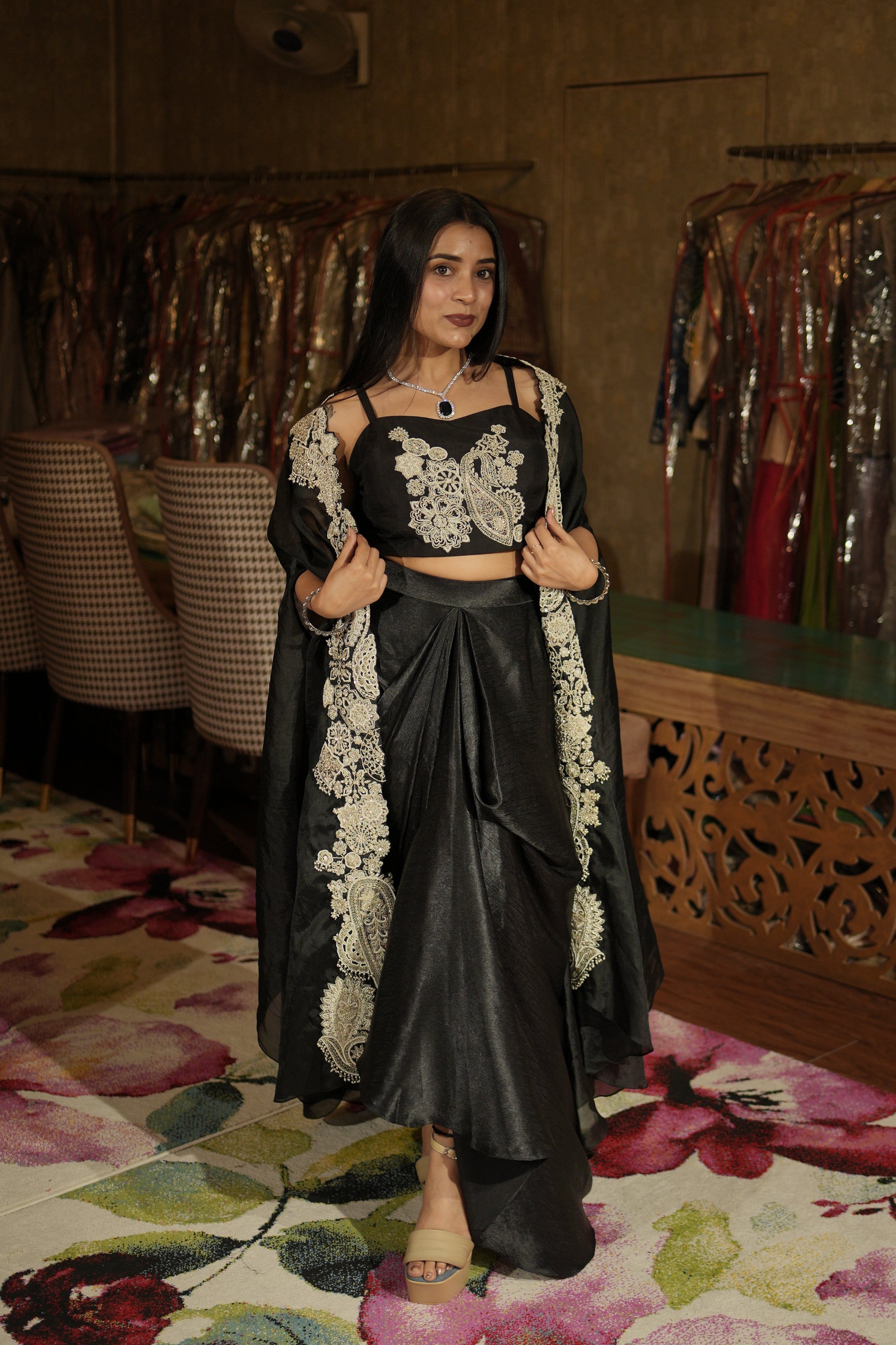 Noir Black Paisley Indo-Western Set
