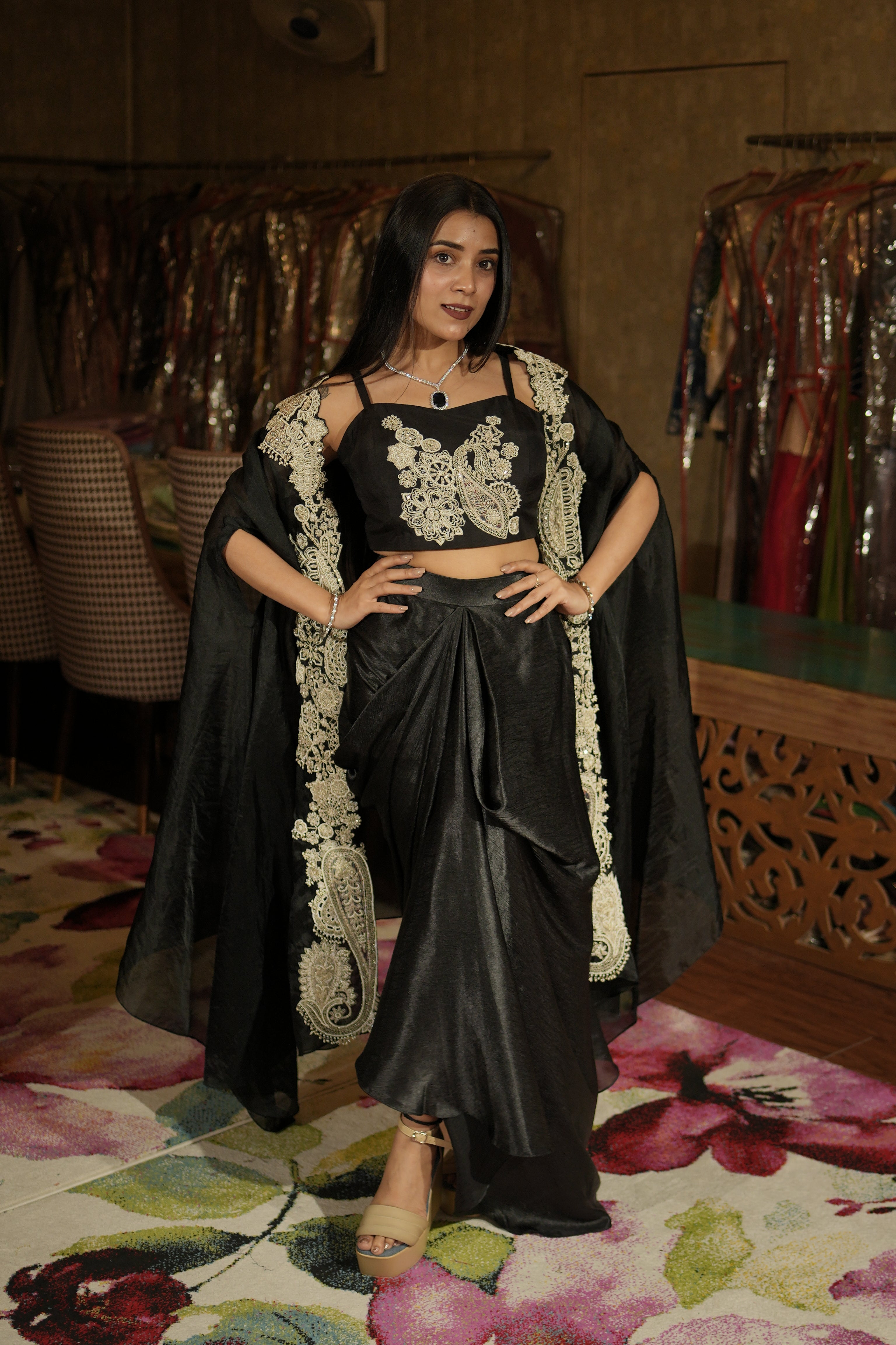 Noir Black Paisley Indo-Western Set