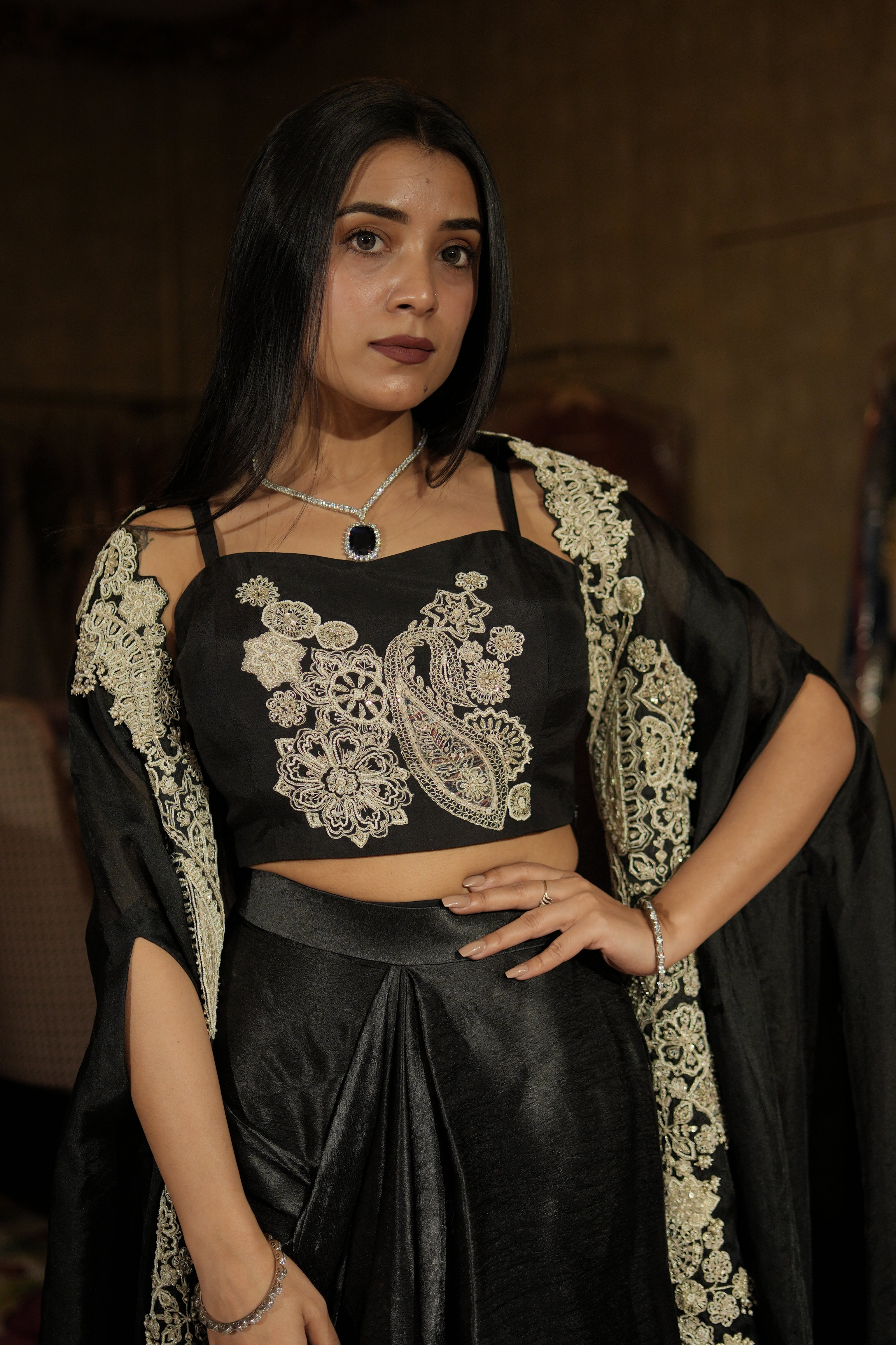 Noir Black Paisley Indo-Western Set