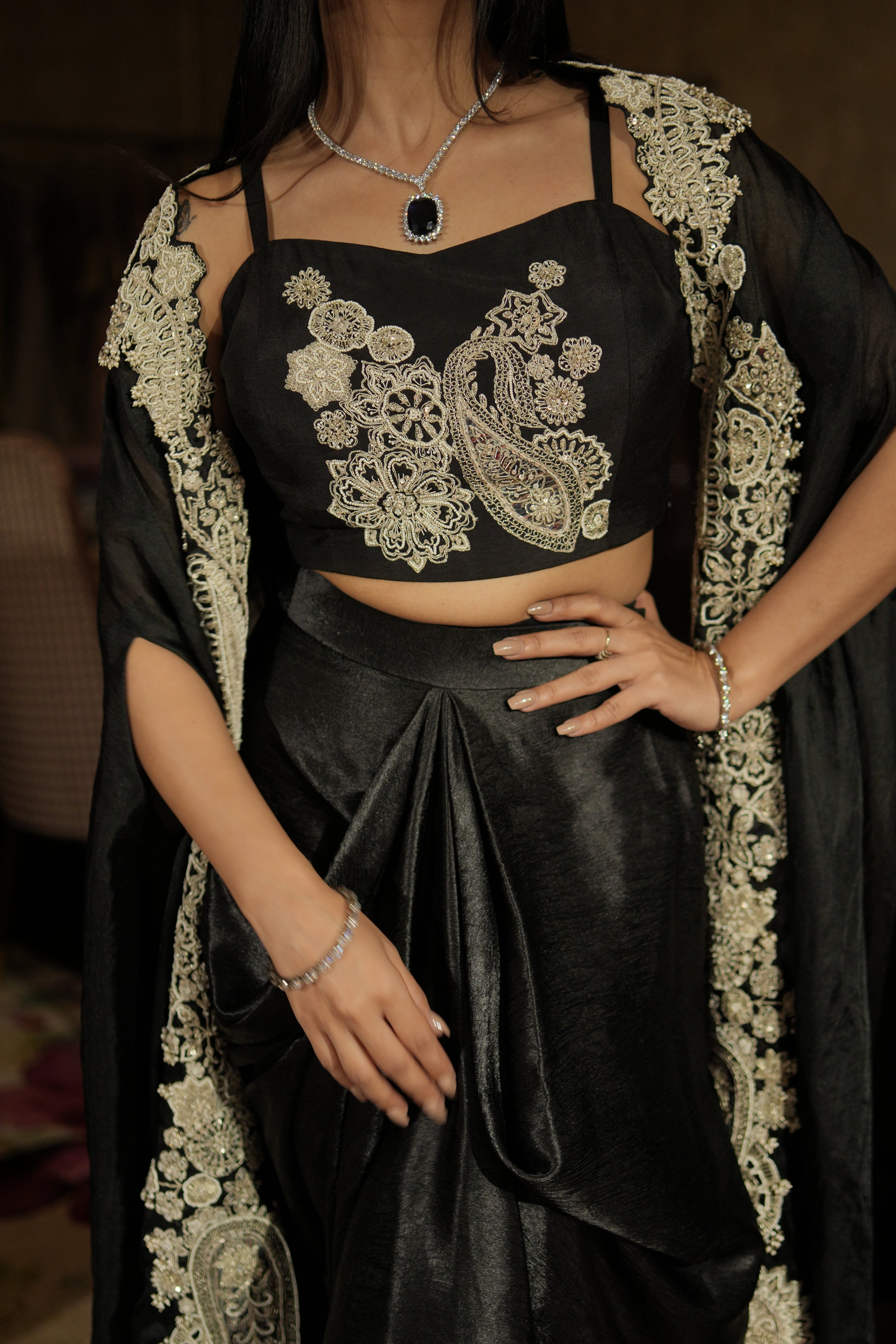 Noir Black Paisley Indo-Western Set