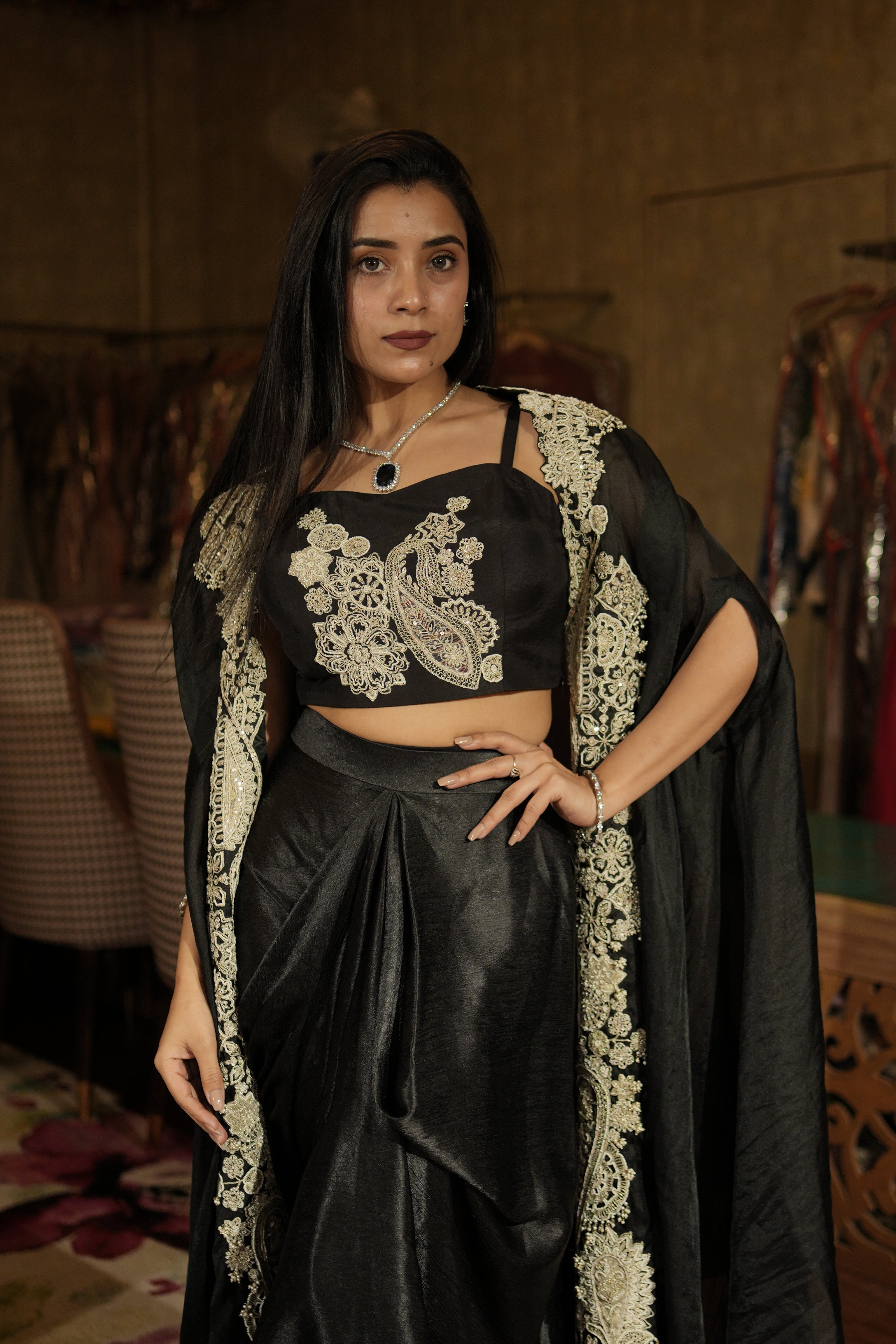 Noir Black Paisley Indo-Western Set