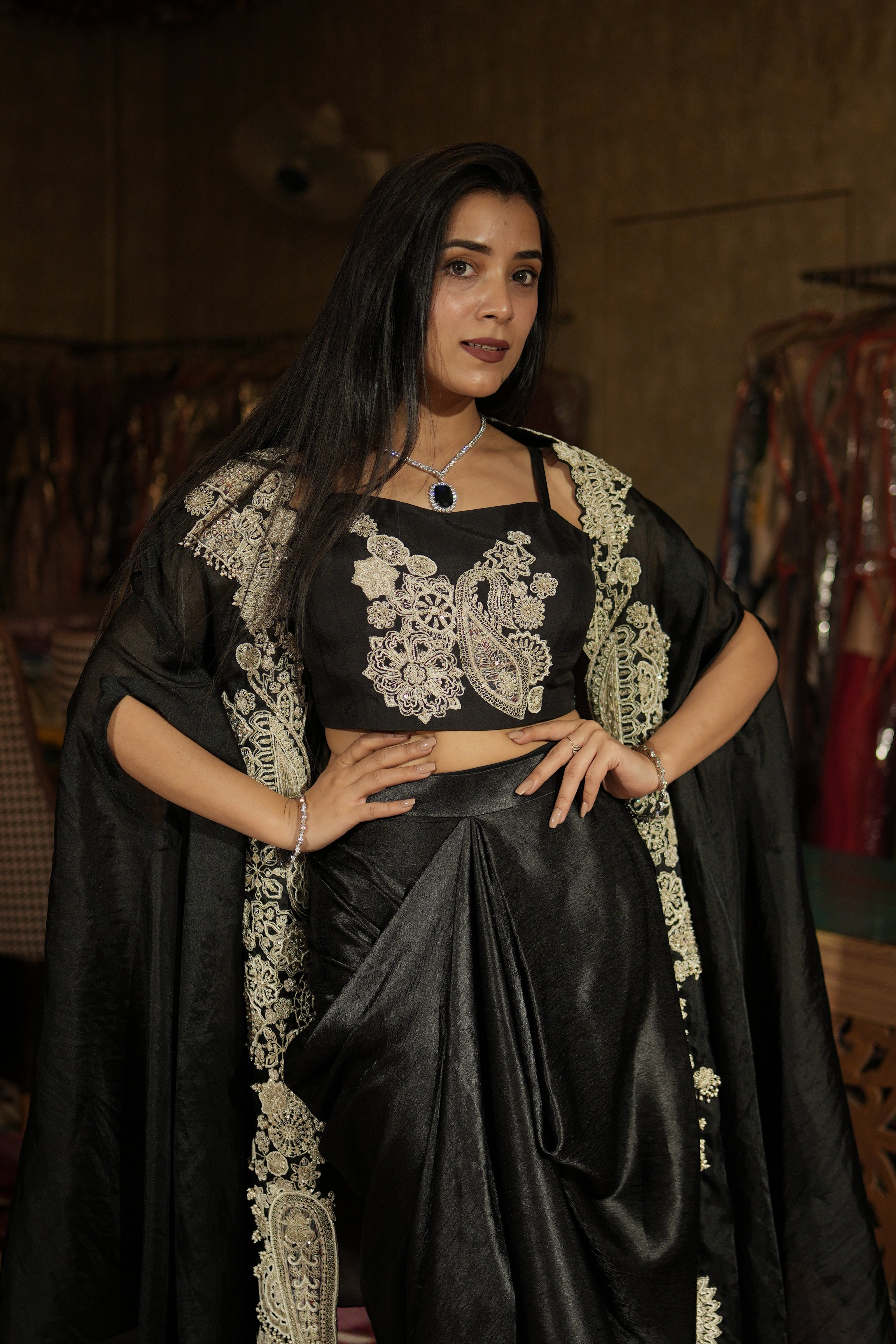 Noir Black Paisley Indo-Western Set