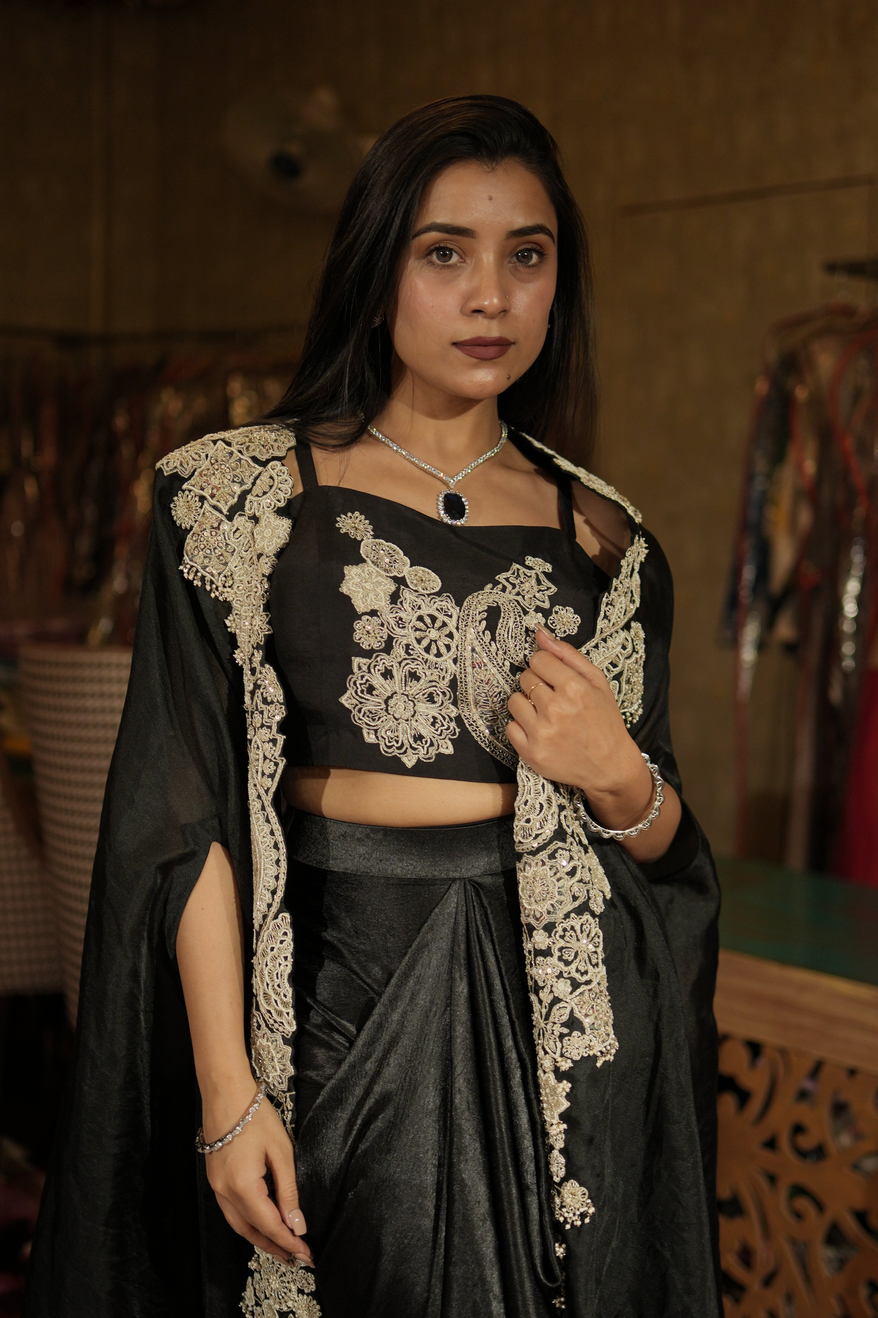 Noir Black Paisley Indo-Western Set