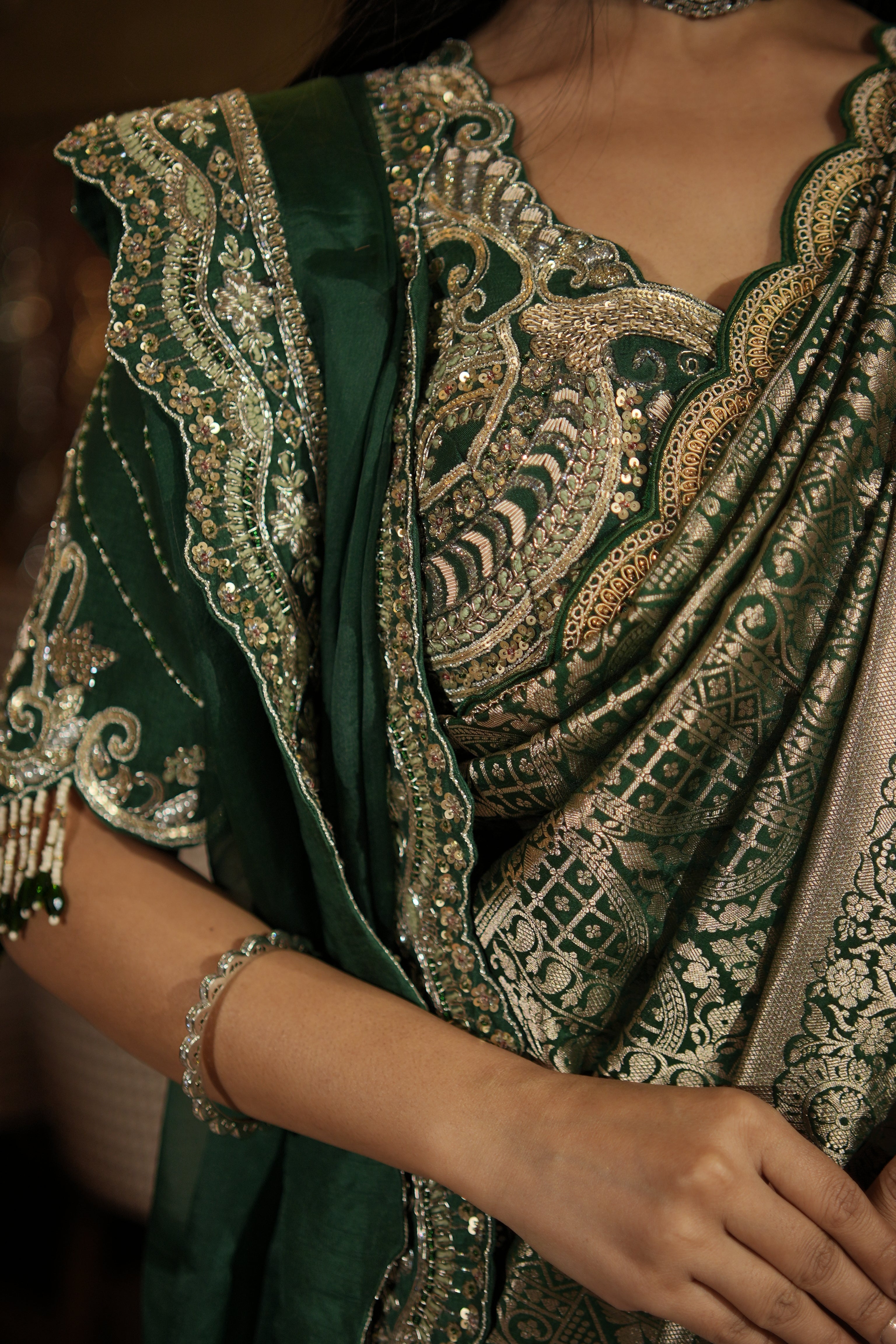 Emerald Heritage Banarasi Saree Set with Dual Dupatta