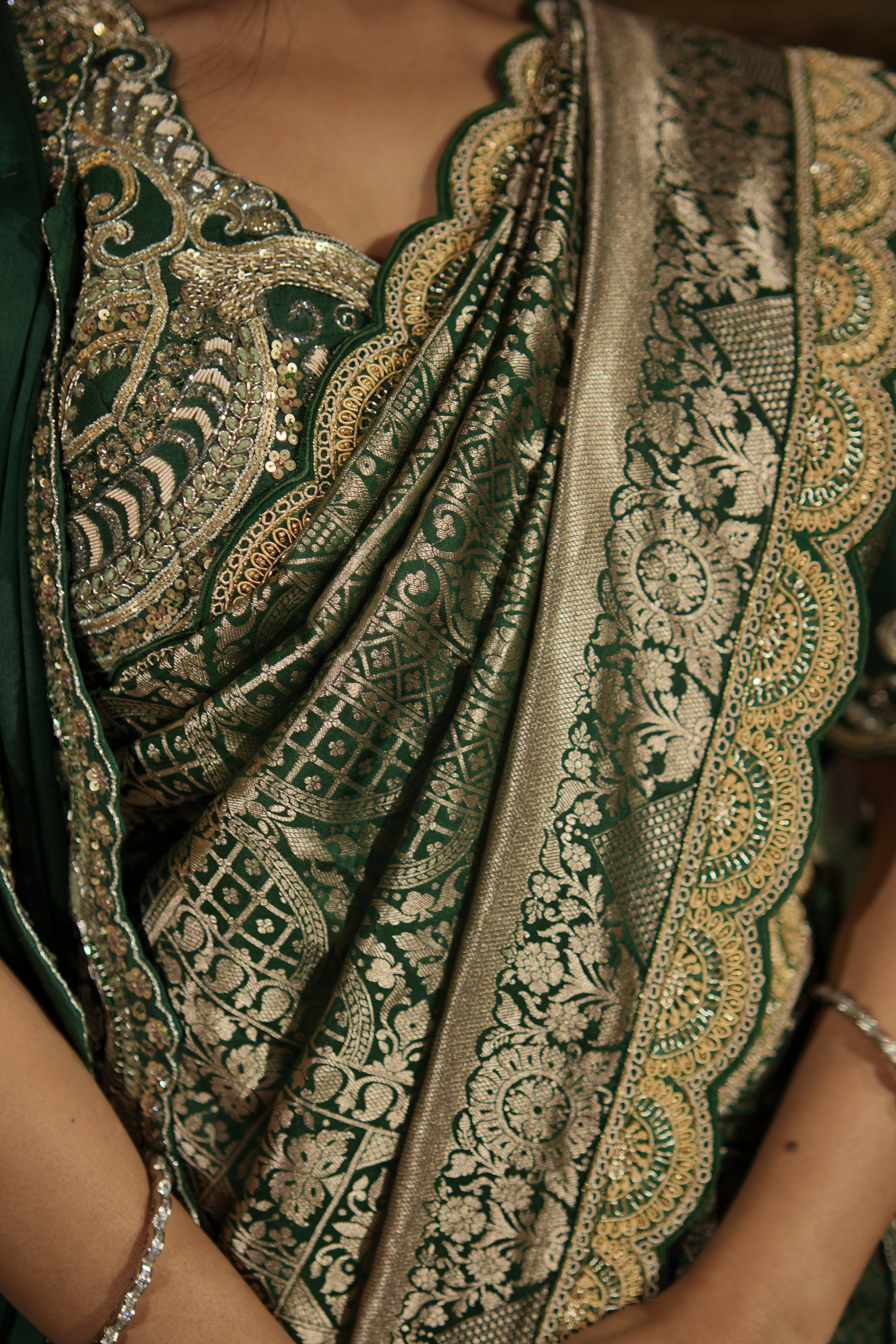 Emerald Heritage Banarasi Saree Set with Dual Dupatta