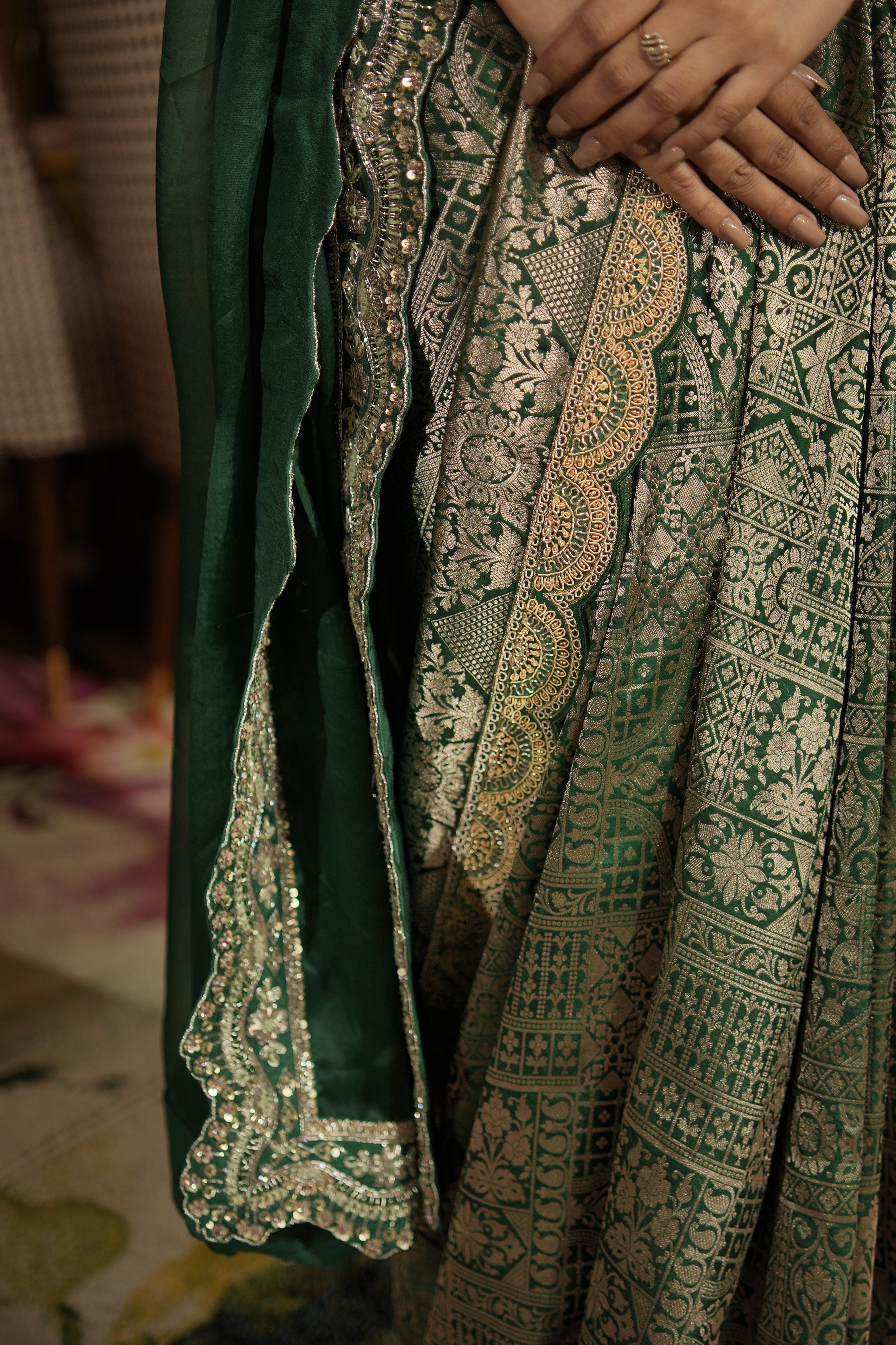 Emerald Heritage Banarasi Saree Set with Dual Dupatta