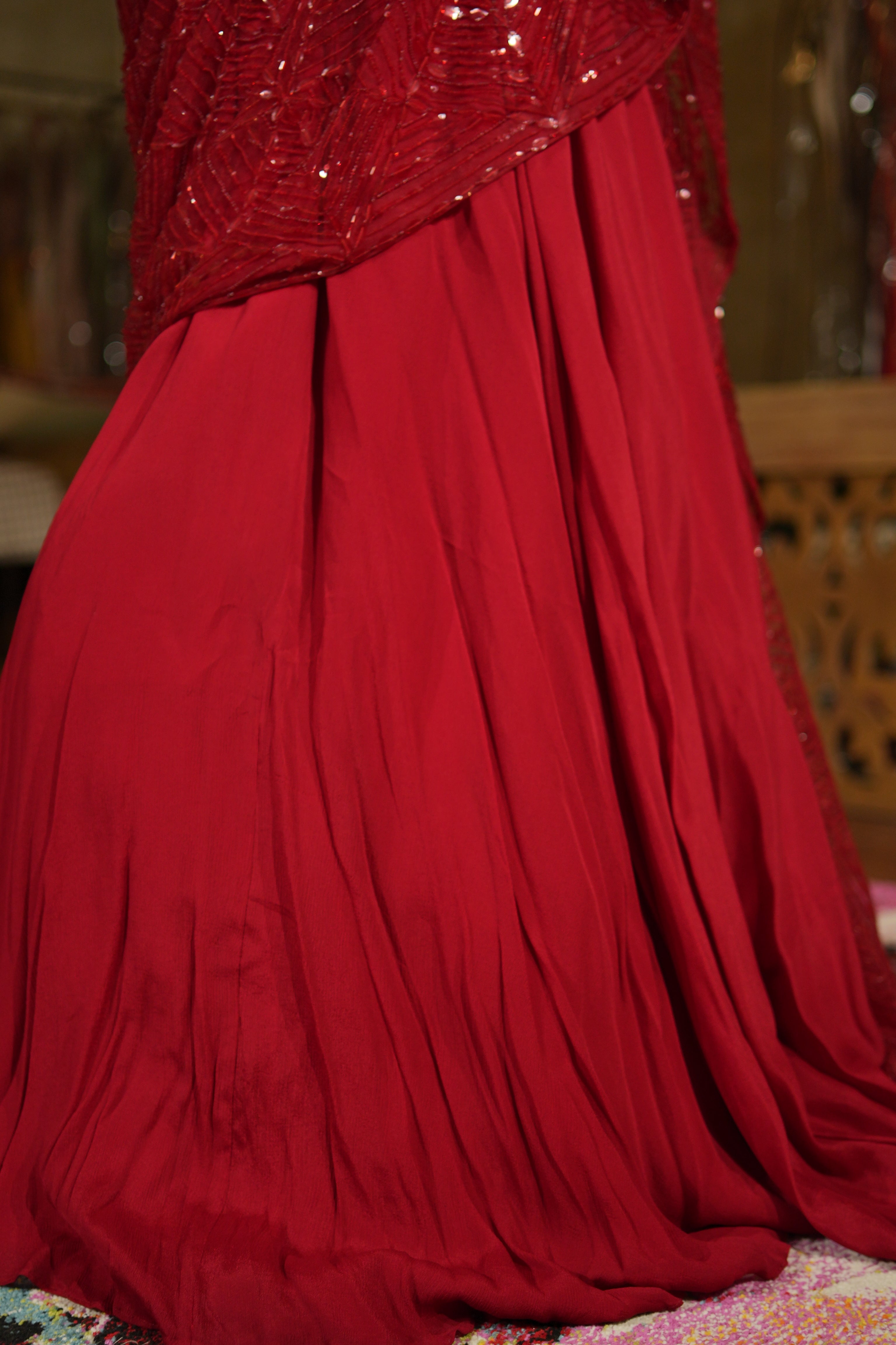 Crimson Royale Pre-Draped Saree Set