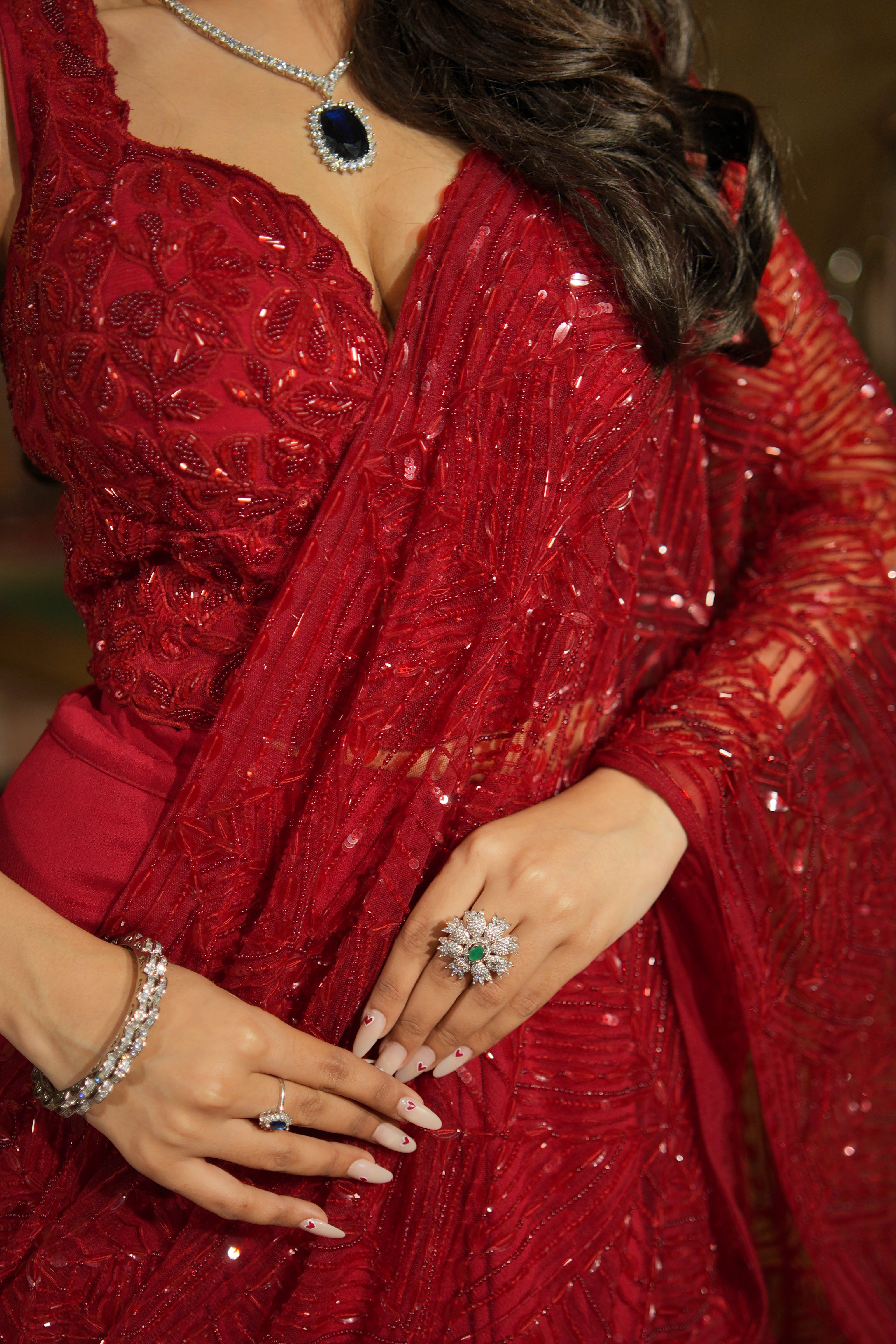 Crimson Royale Pre-Draped Saree Set