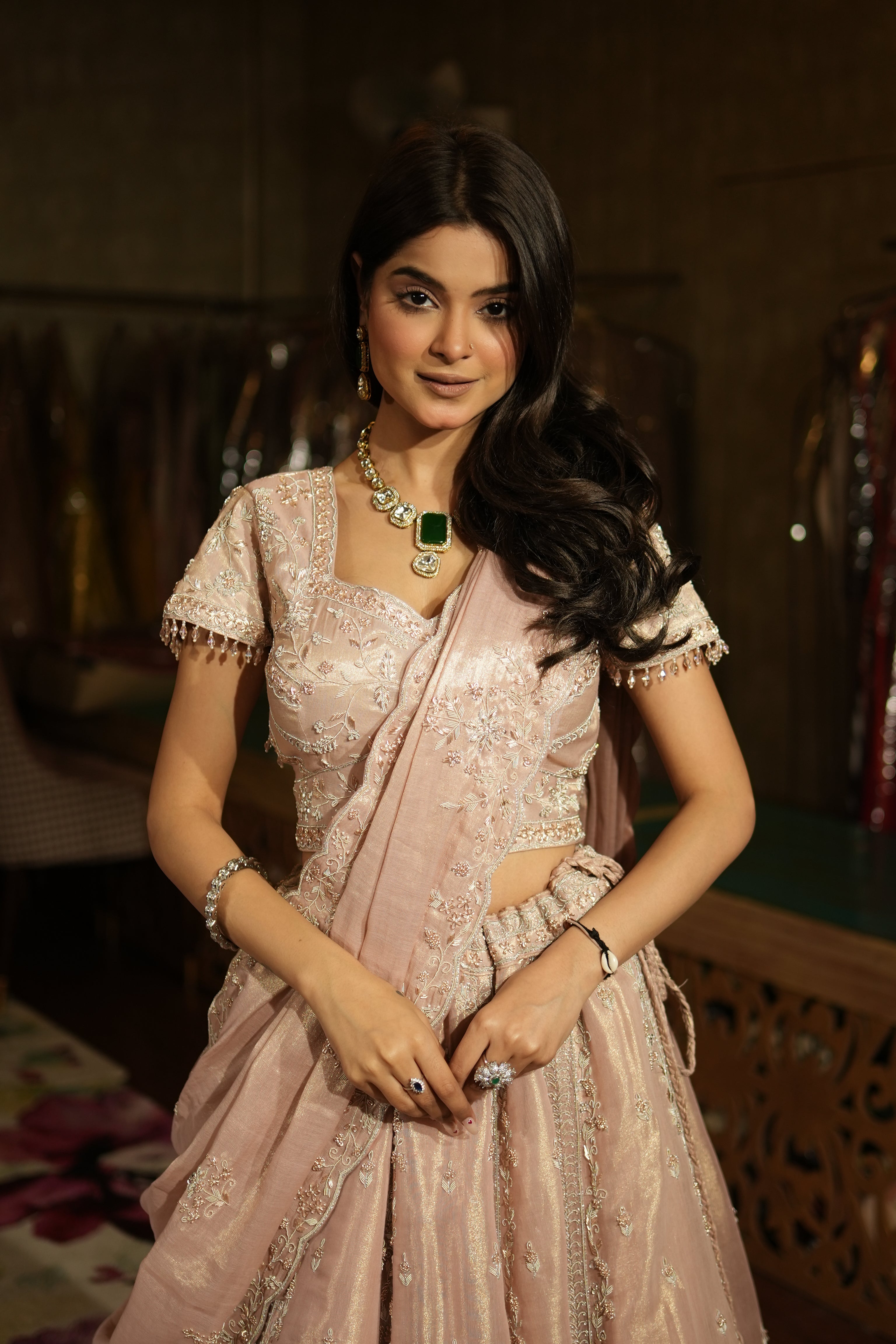 Blush Rosé Draped Lehenga Set
