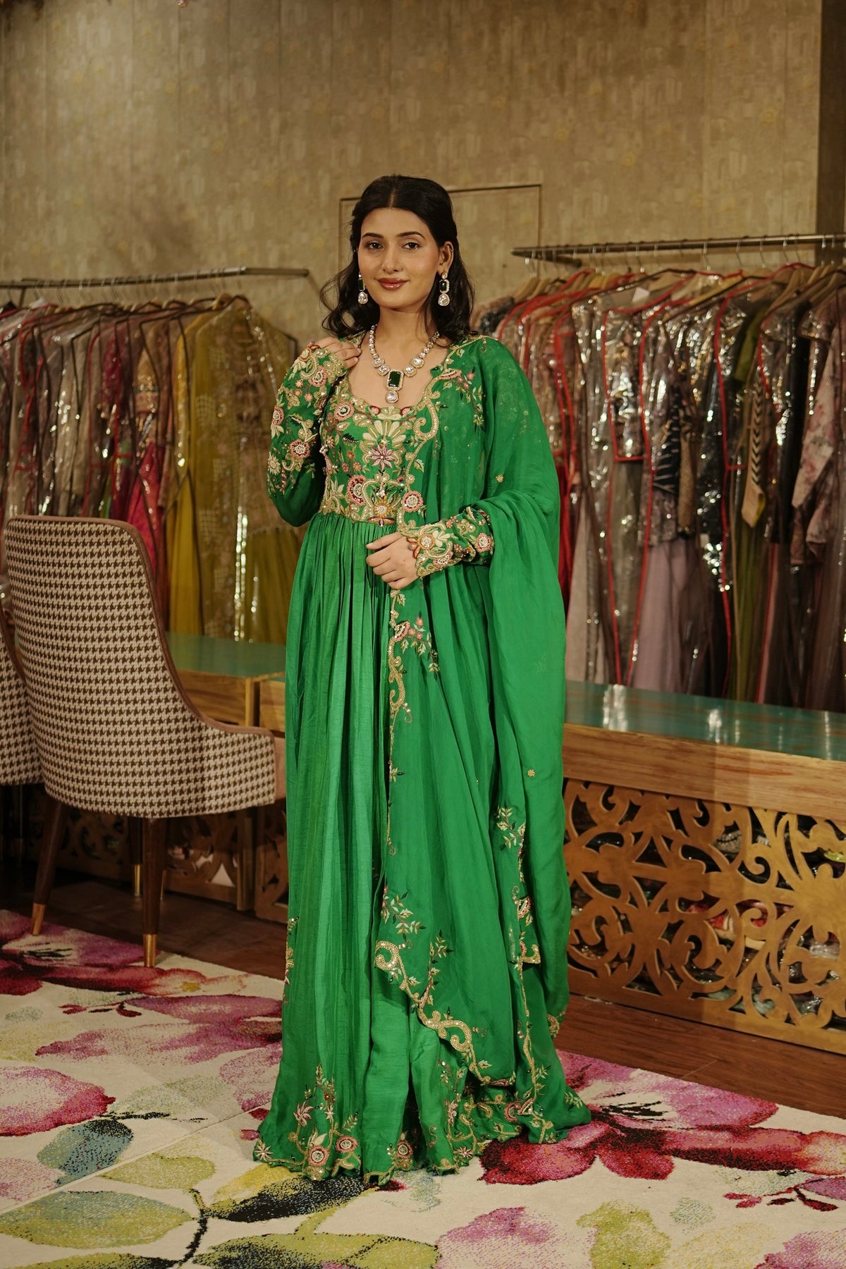 Emerald Gulbahaar – The Signature Floral Anarkali with Slit