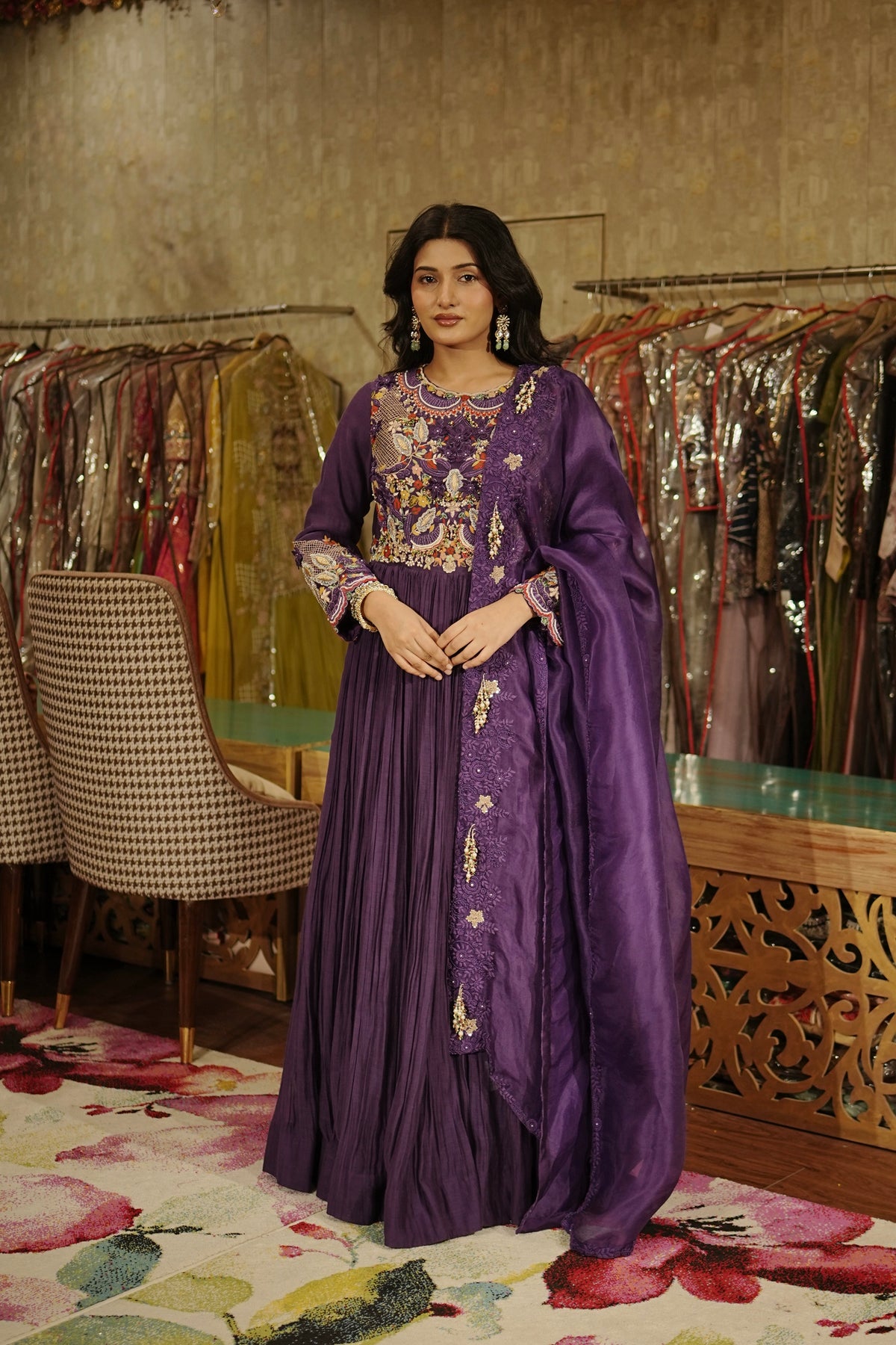 Ruhani – Royal Purple Hand-Embroidered Anarkali Set