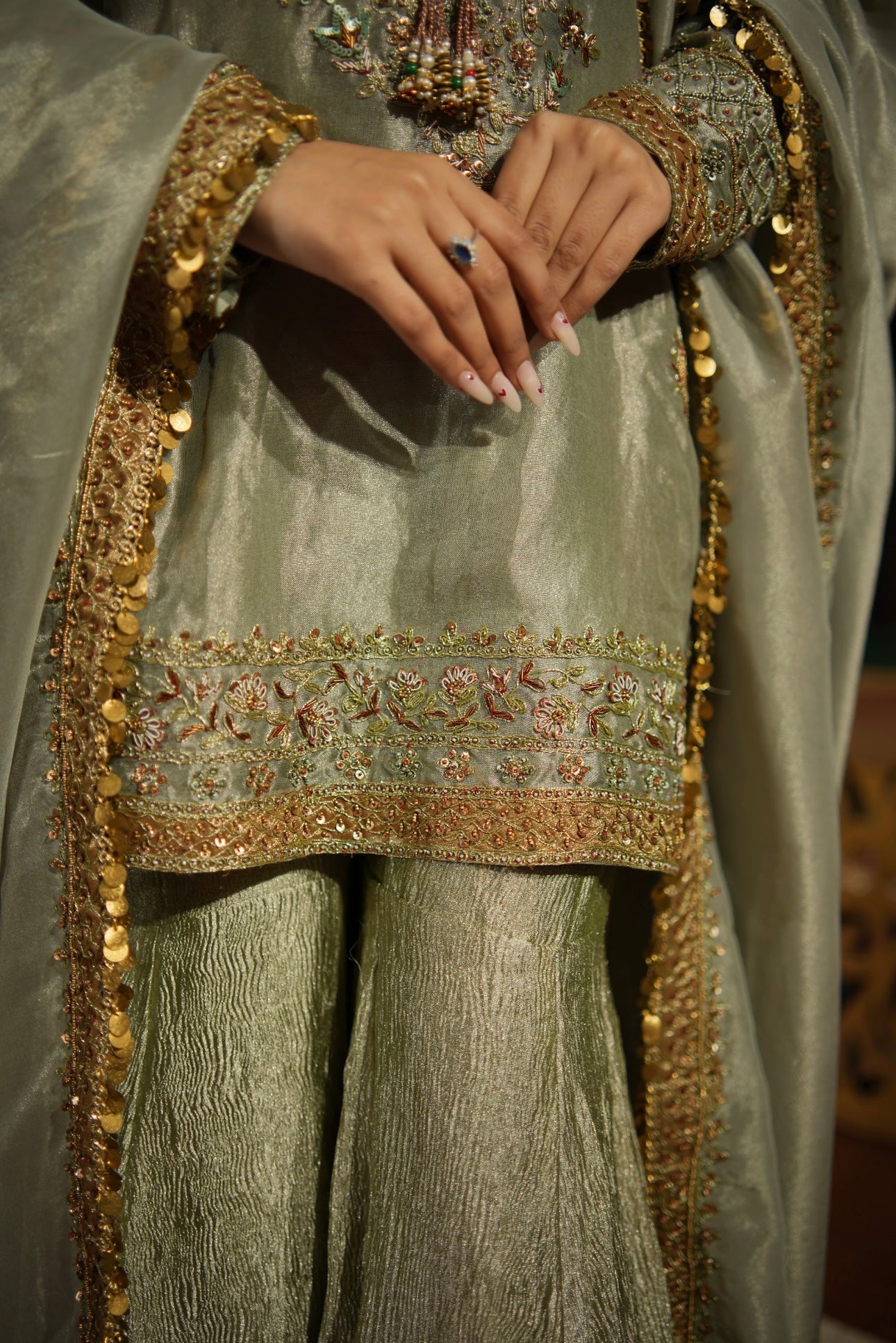 Zehra - Sage Grey Hand Embroidered Sharara Set