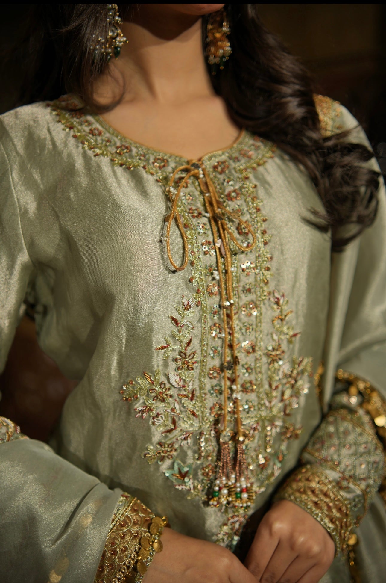 Zehra - Sage Grey Hand Embroidered Sharara Set