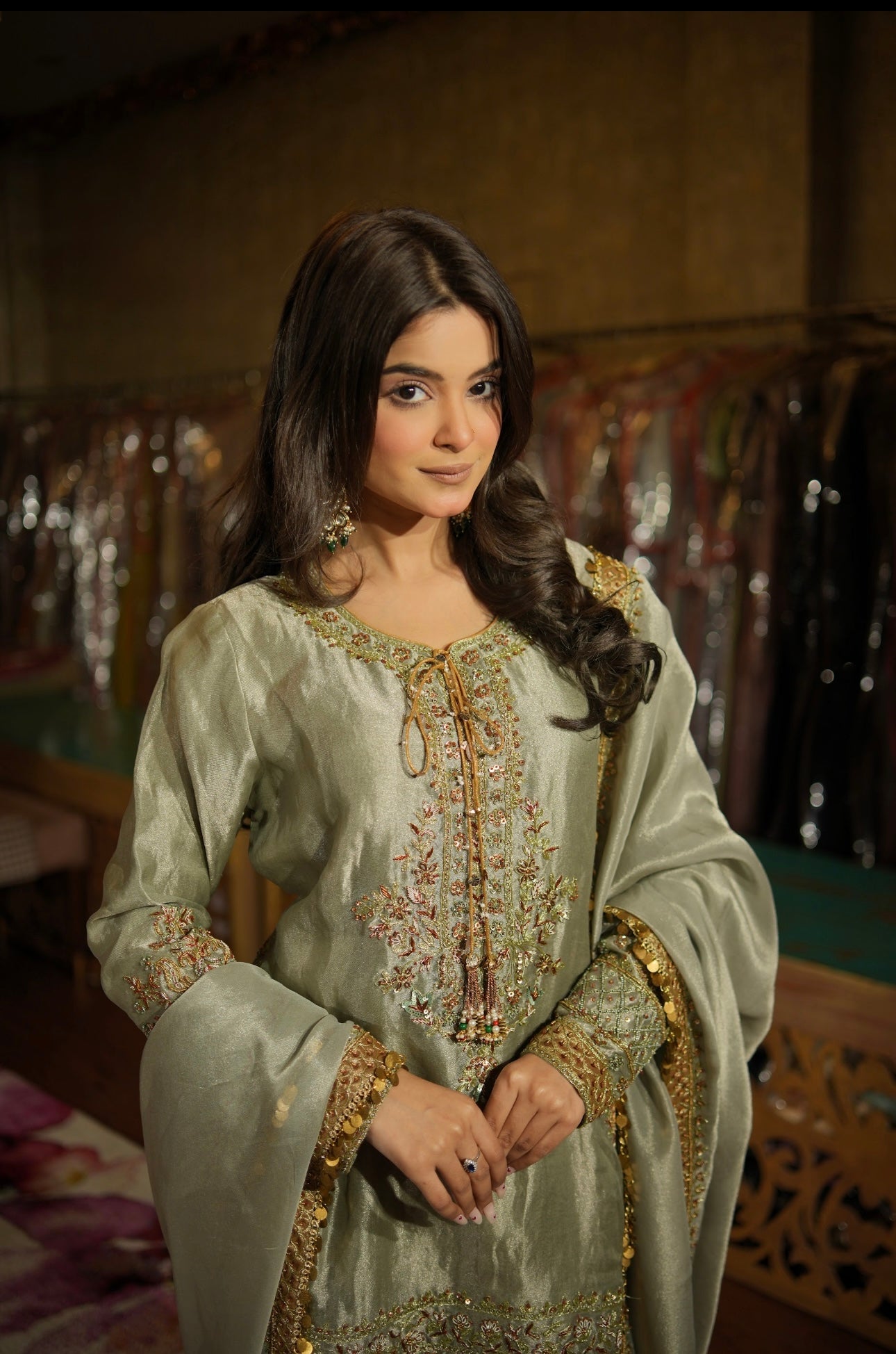 Zehra - Sage Grey Hand Embroidered Sharara Set