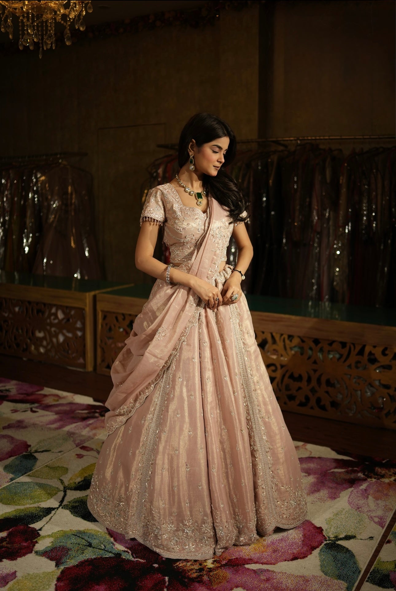 Blush Rosé Draped Lehenga Set