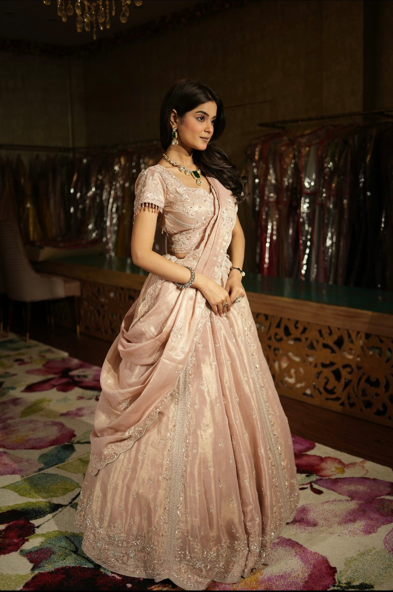Blush Rosé Draped Lehenga Set