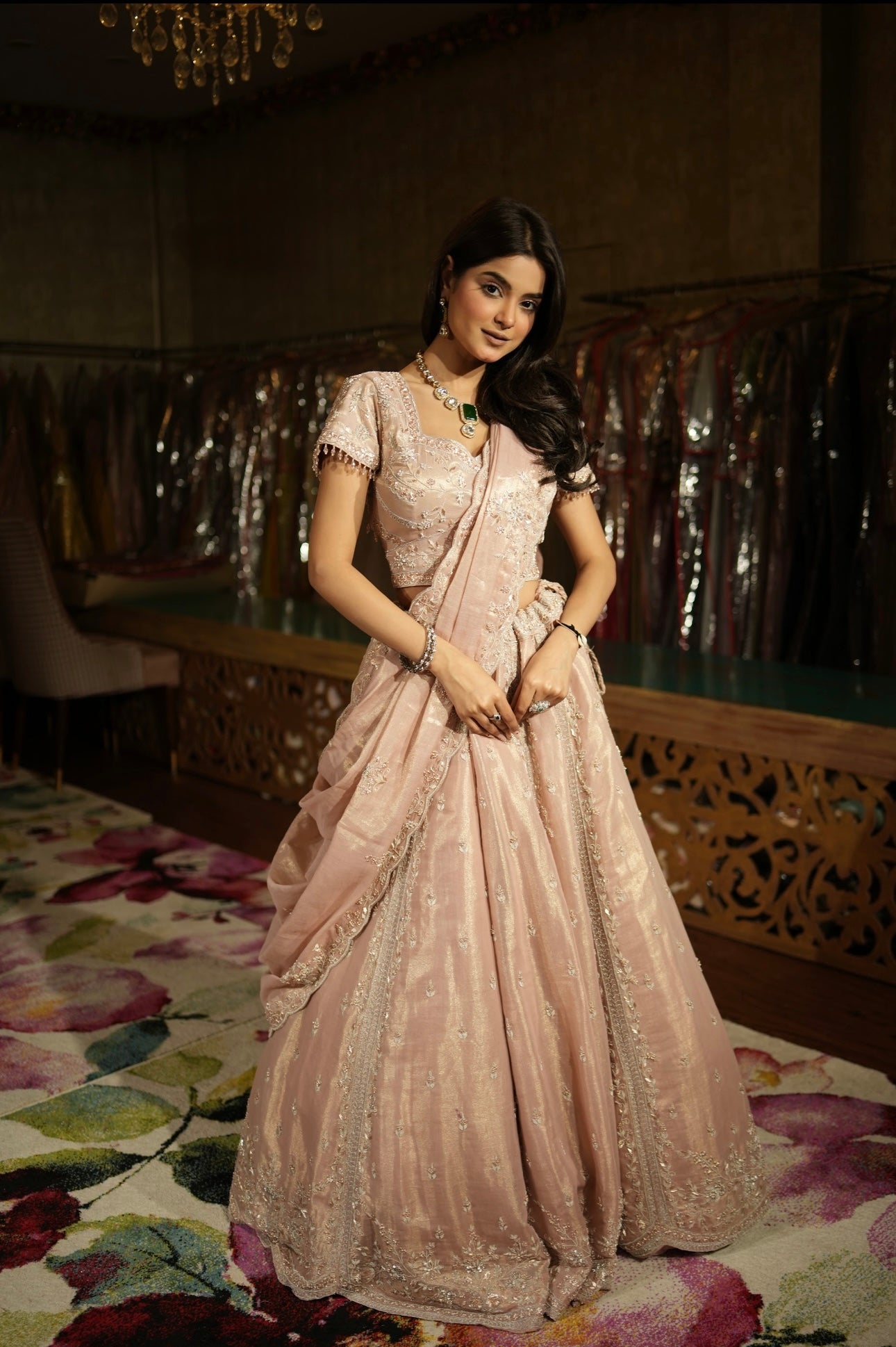 Blush Rosé Draped Lehenga Set