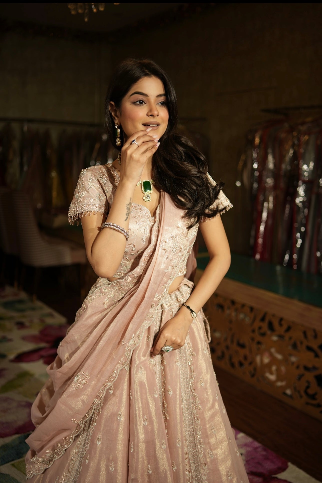 Blush Rosé Draped Lehenga Set