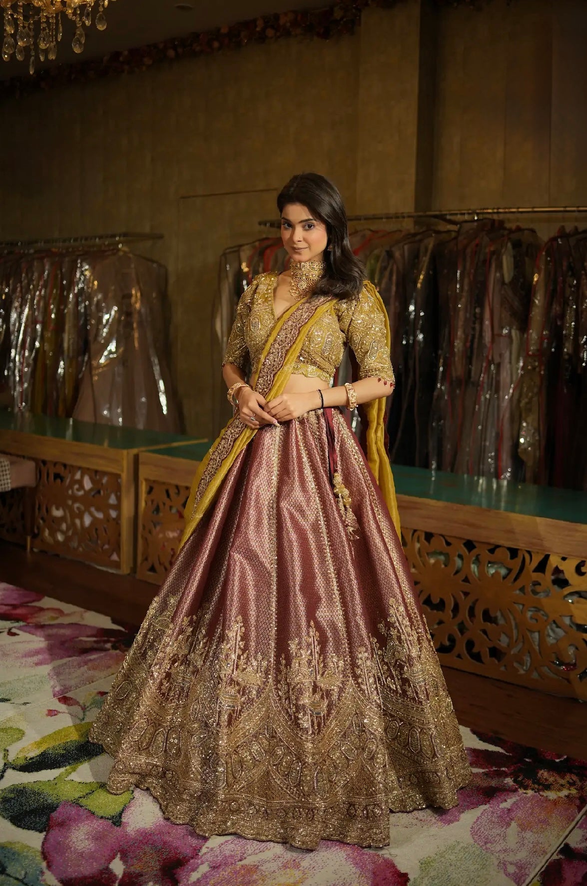 Maroon & Antique Gold Heritage Lehenga Set