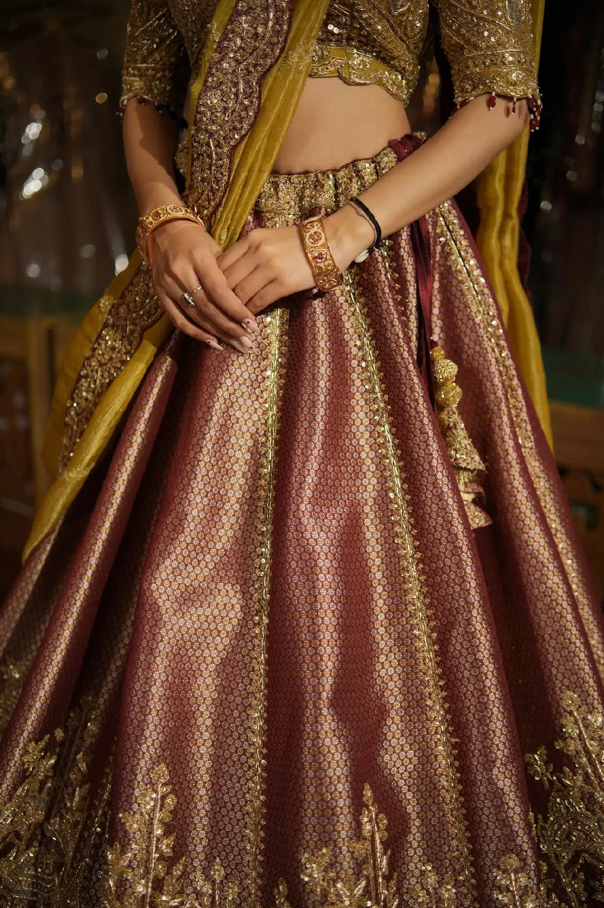 Maroon & Antique Gold Heritage Lehenga Set