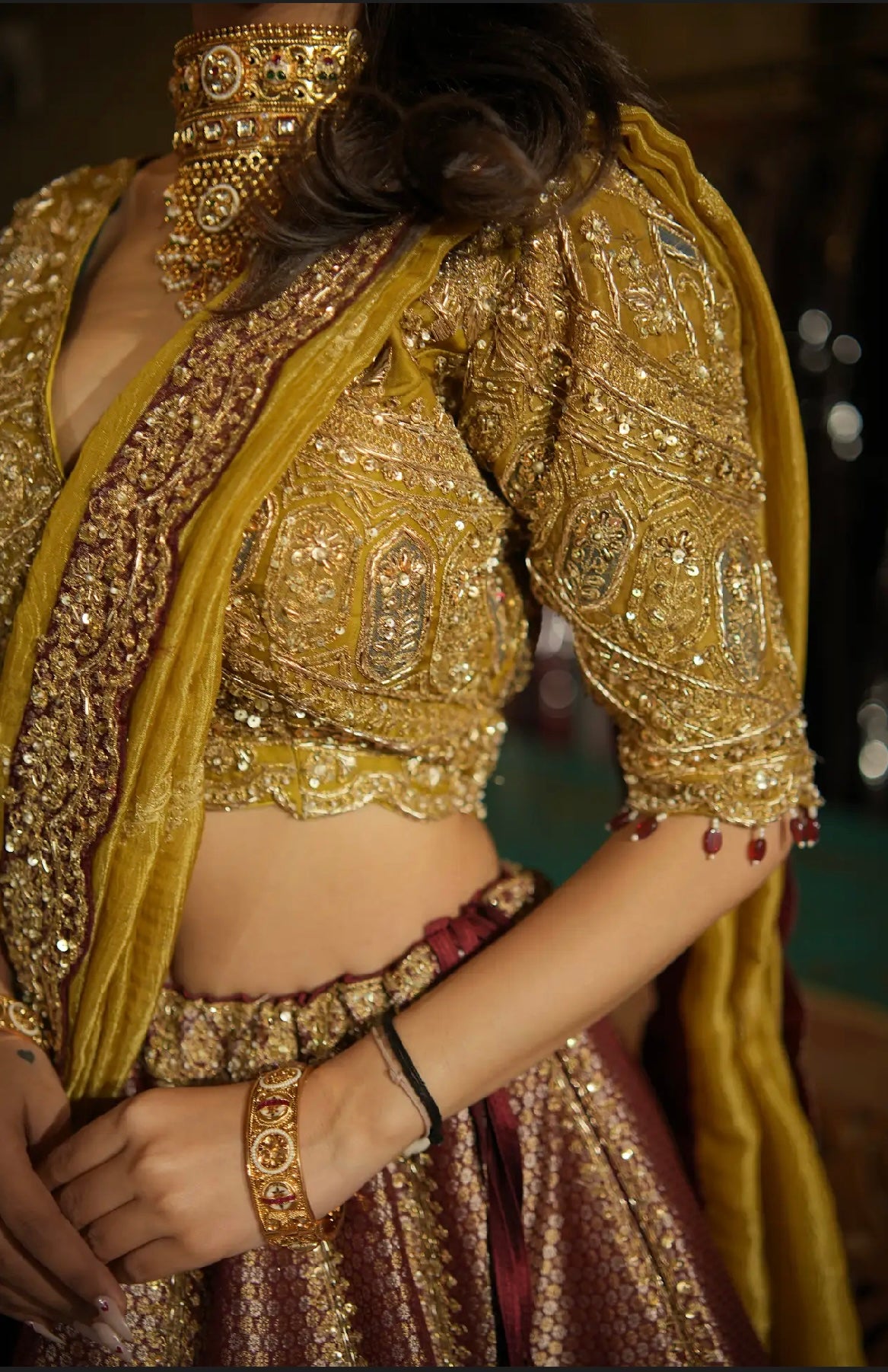 Maroon & Antique Gold Heritage Lehenga Set
