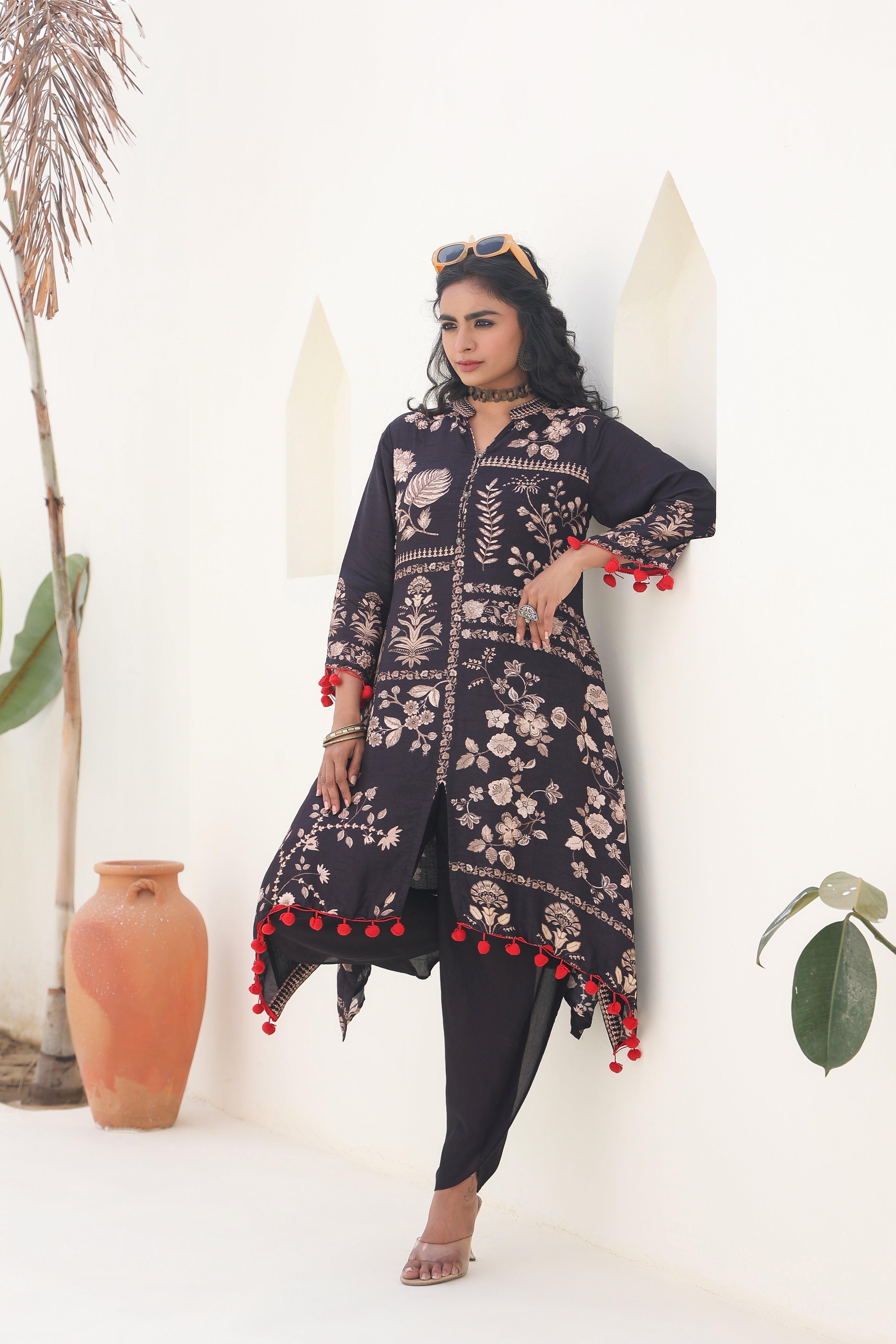 Black Embroidered Kurta Dhoti Set