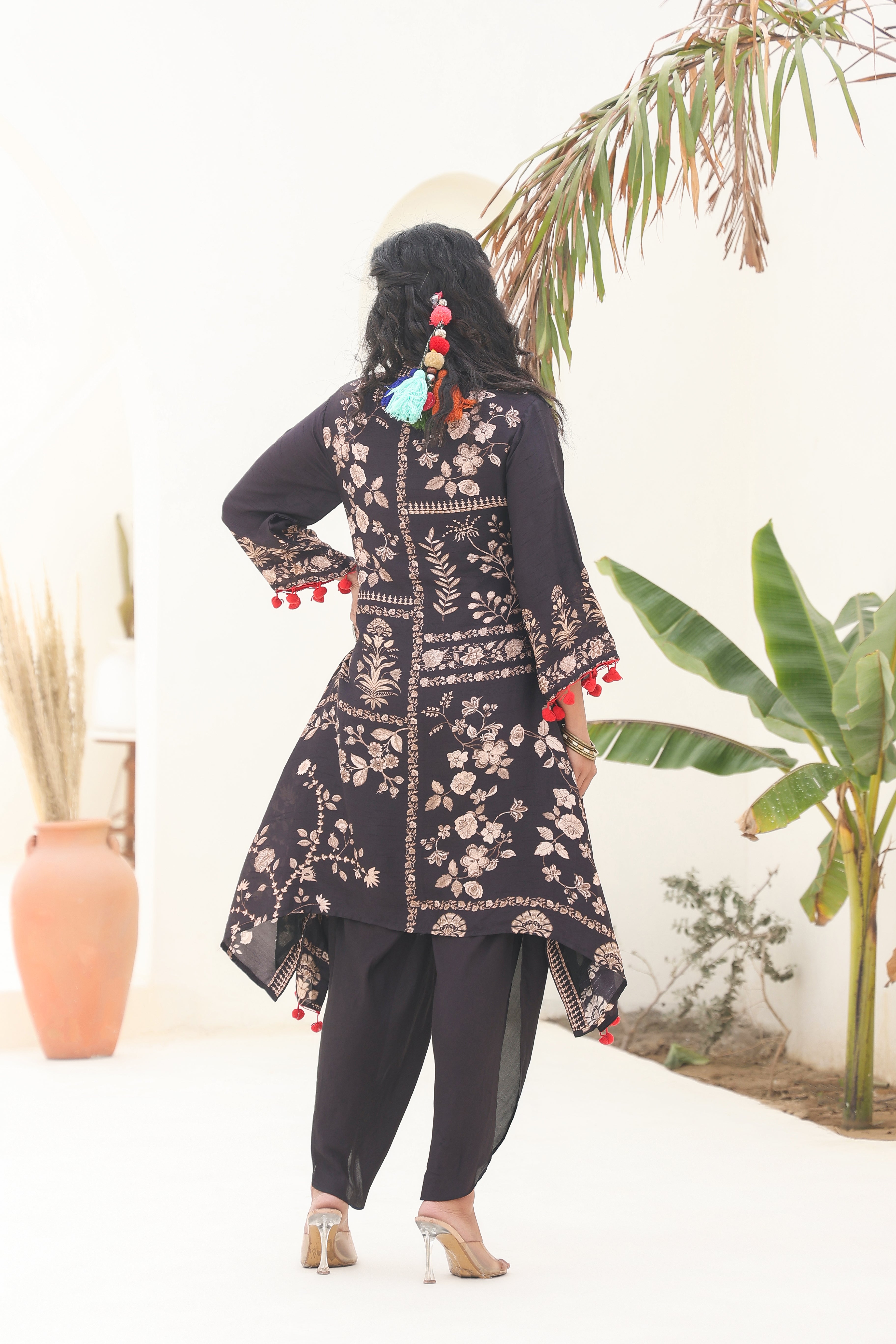 Black Embroidered Kurta Dhoti Set