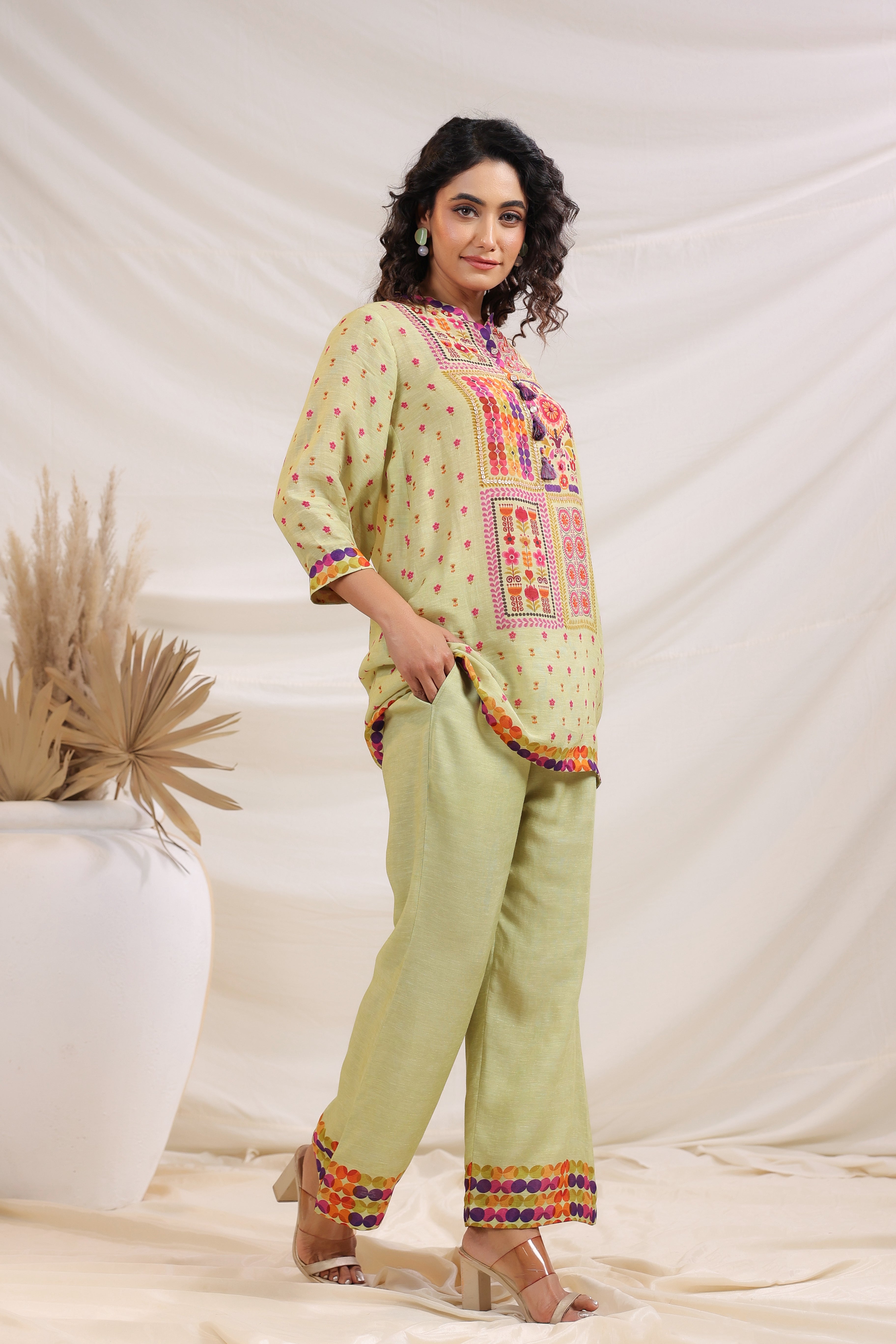 Sea Green Multicolor Embroidered Coord Set